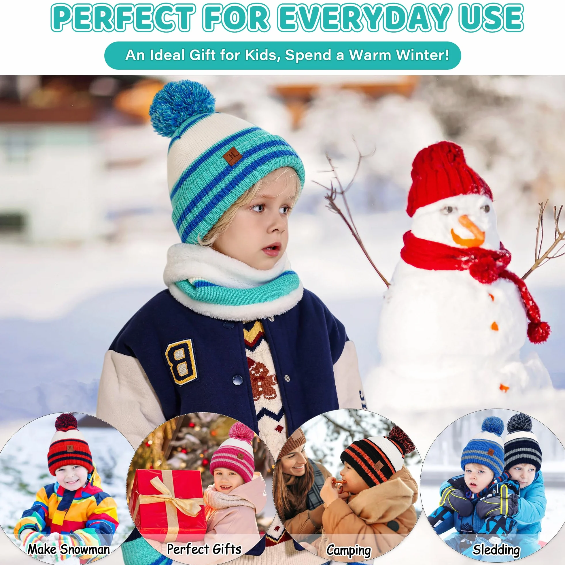 Bequemer Laden Conjunto Gorro Guantes Bufanda Infinita para Niños - Gorro Caliente, Bufanda Cuello Rulada con Fleece Espesor para Niños Niñas 2-7 Años Regalo Bebé