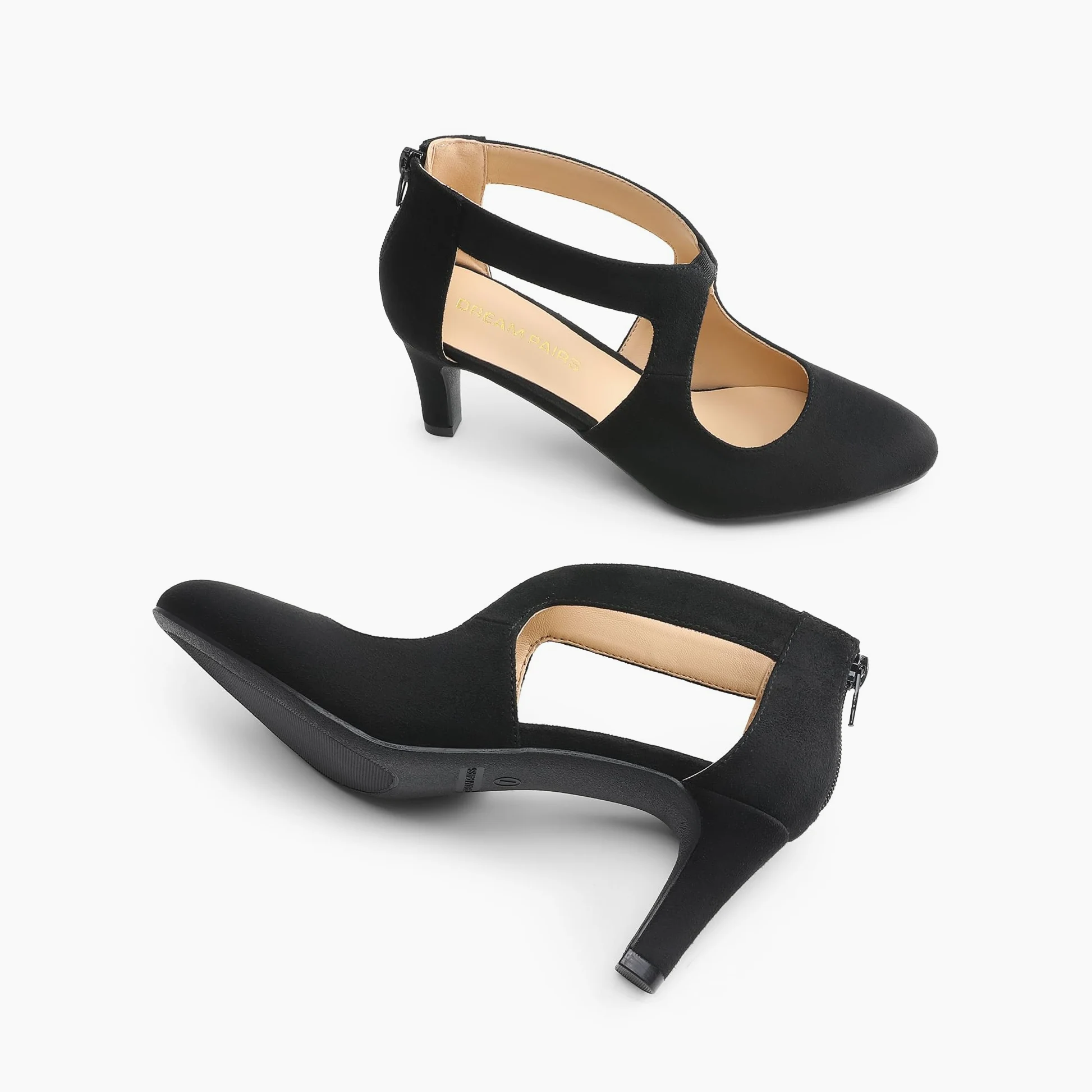 DREAM PAIRS Zapatos de tacón de gatito con punta cerrada para mujer, elegantes zapatos de vestir para fiesta, boda | Elegantes zapatos de vestir de fiesta con elegantes recortes entrecruzados, tacón de 2.76 pulgadas y cremallera trasera para