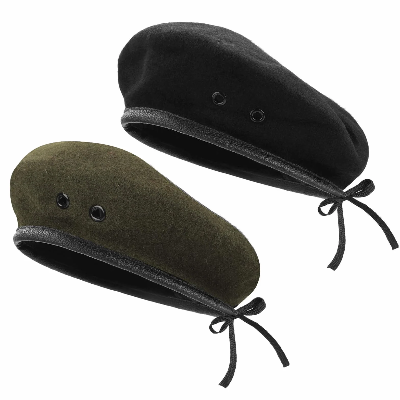 Boinas de Lana, para Mujer, Estilo Militar, Boinas Estilo Militar con Ribete de Cuero, Ajustable, Talla única