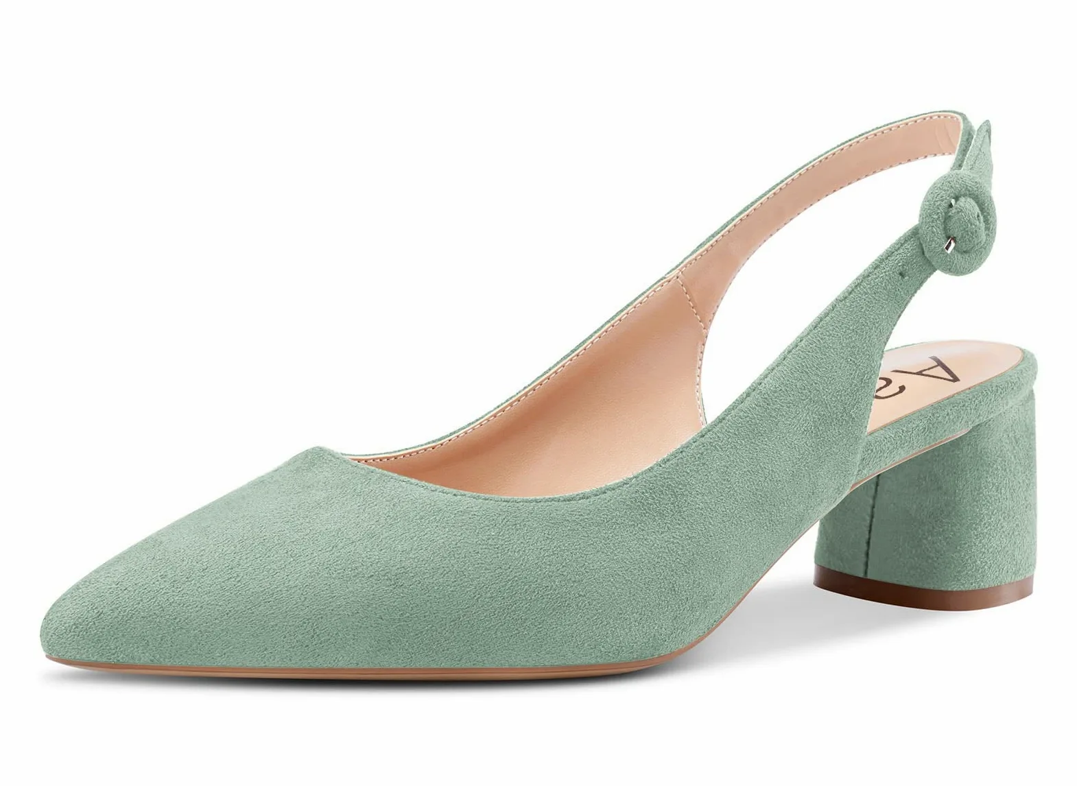 Aachcol Mujer Slingback Pumps Chunky Ancho Medio Bajos Heel Puntiaguada Punta Correa Tobillo de Boda Oficina Fiesta Dress Zapatos Cute 5 CM