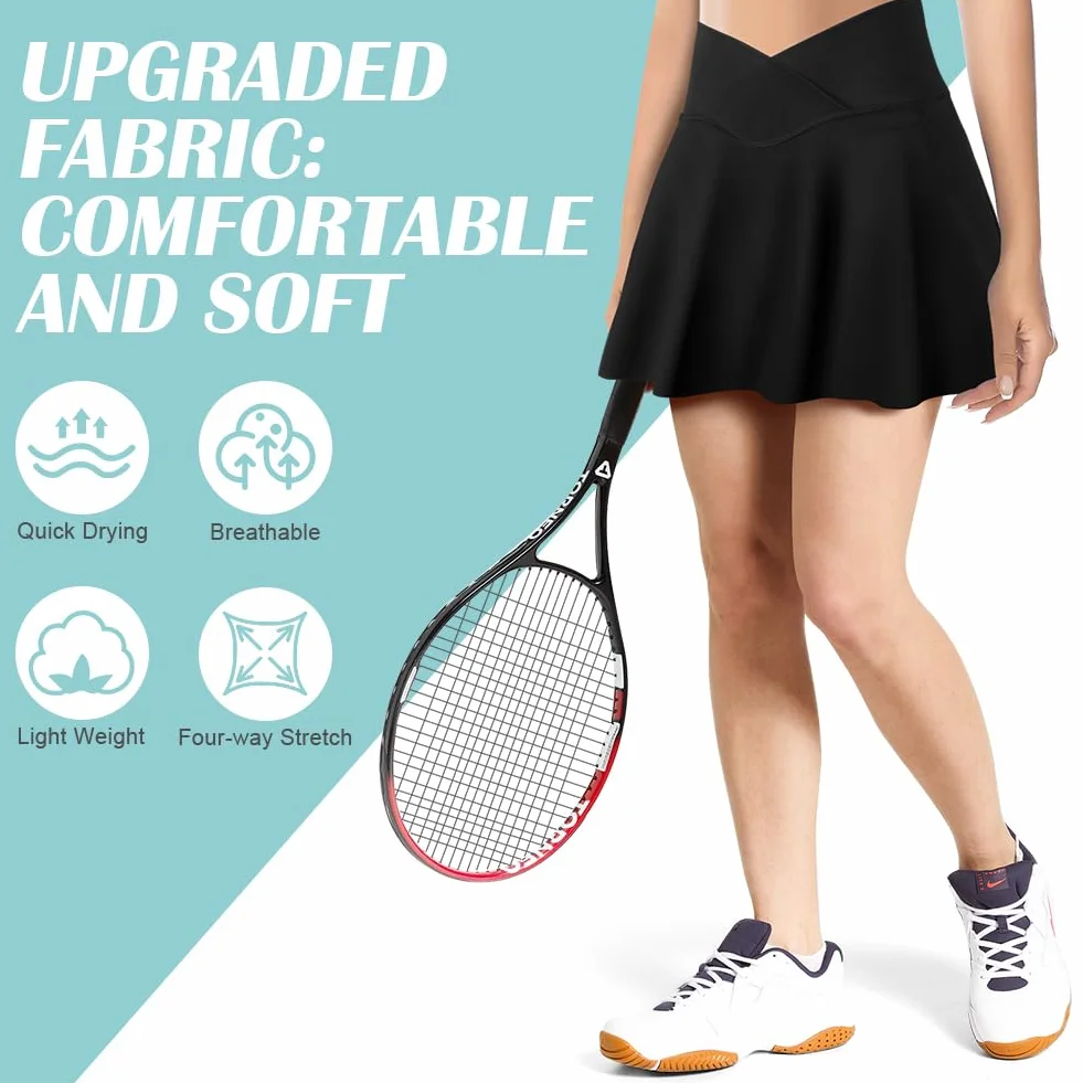 AUYAO Falda Tenis Mujer, Falda Deportiva de Verano con Bolsillo y Pantalón, Faldas de Tenis Plisadas para Mujeres para Golf Senderismo Correr Tenis Ciclismo