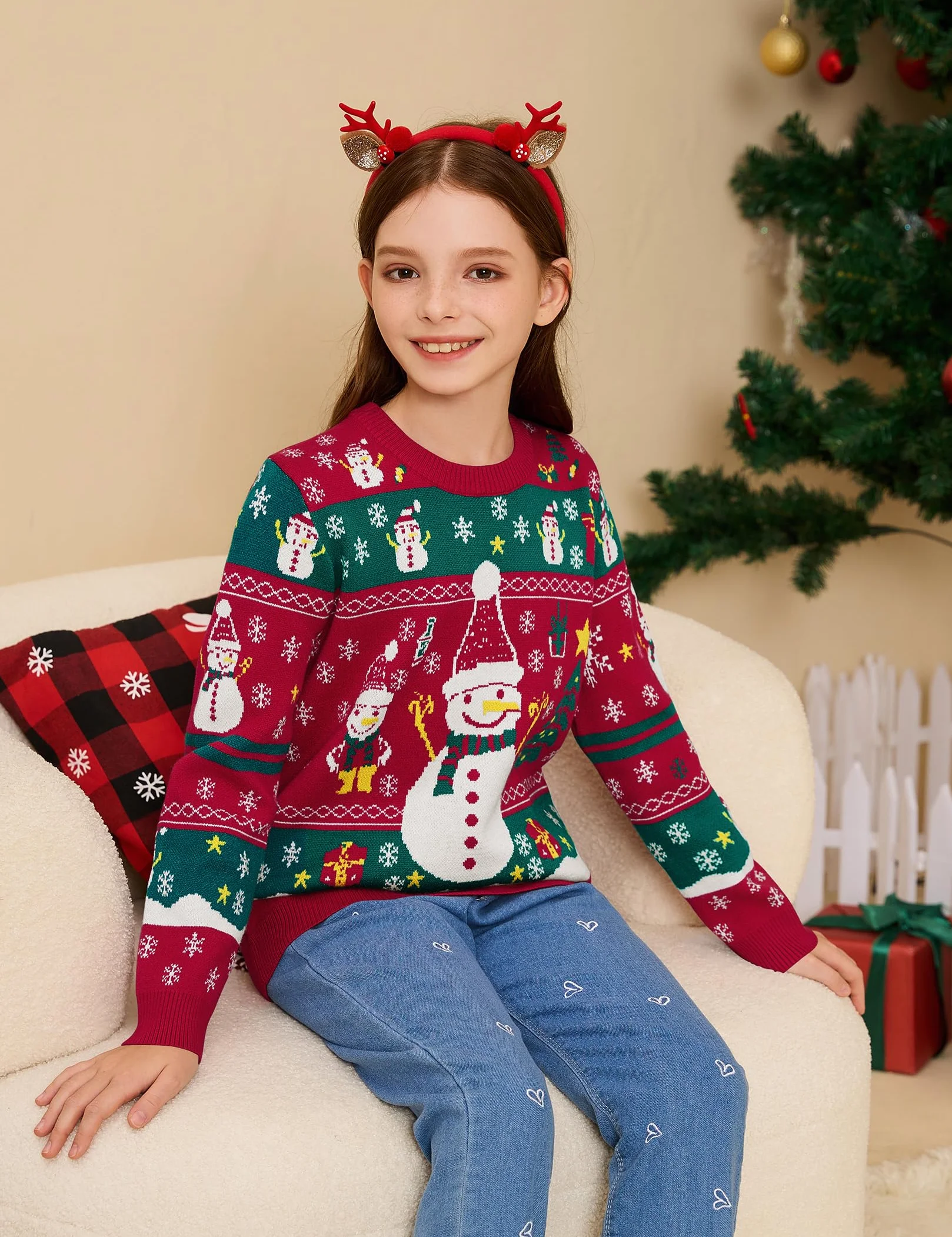 Jersey de Navidad para Mujer, Hombre, niños, Divertido, suéter navideño, Cuello Redondo, suéter de Punto, Unisex, Conjunto Familiar