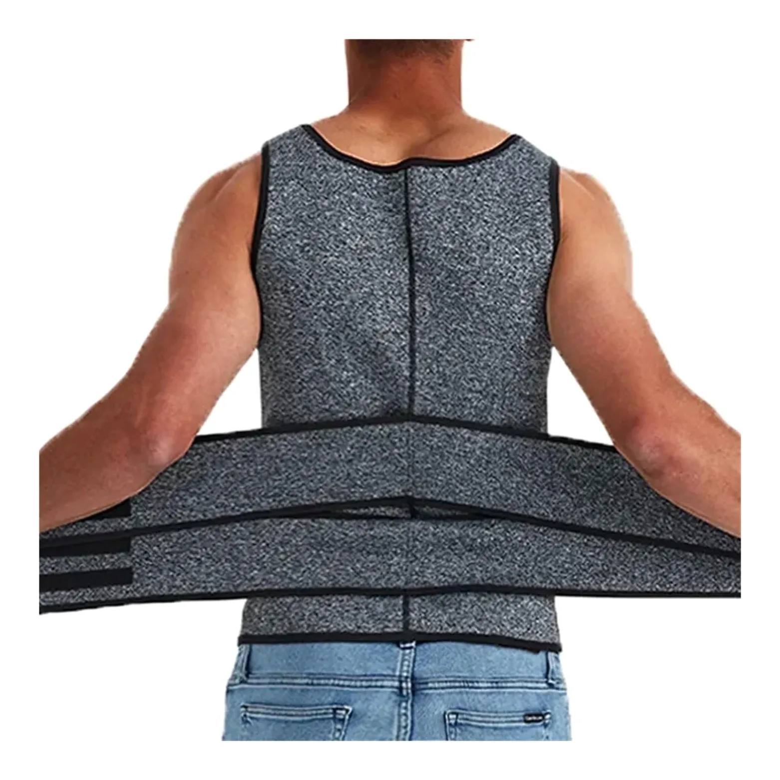 Camiseta Reductora Hombre Hombres Body Shaper Cintura Entrenador Chaleco Doble Cinturón Sudor Camisa Corsé Top Abdomen Adelgazar Shapewear Fitness Trajes(Gray,XXL)