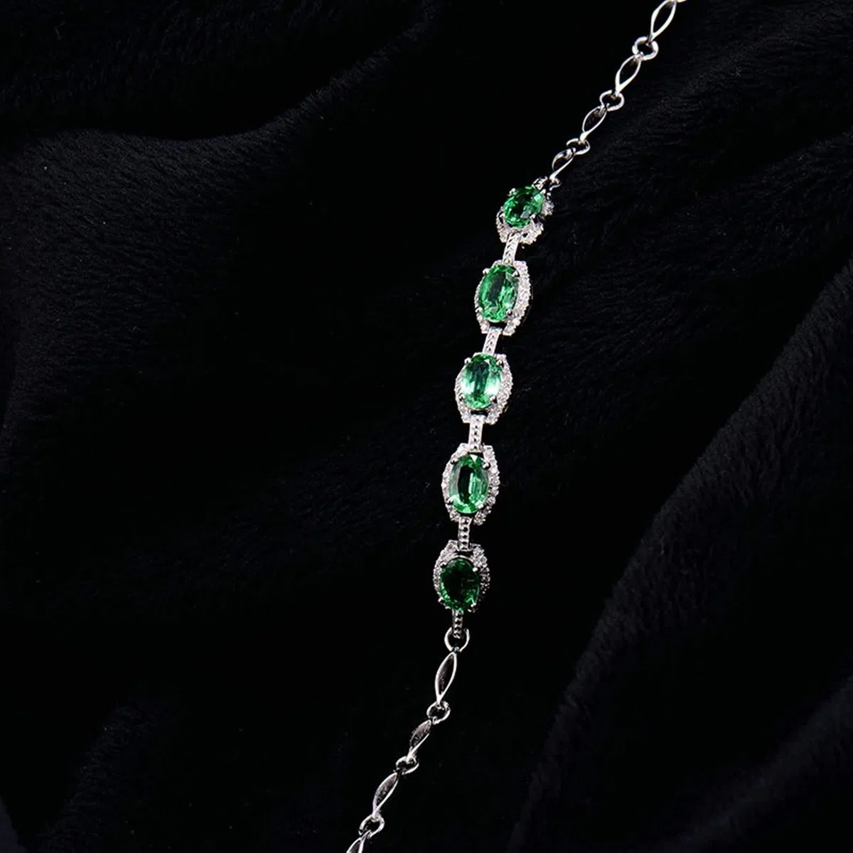 Pulseras de Mujer de Oro Blanco 9 Kilates / 14 Kilates / 18 Kilates, Oval con Esmeralda de 2,17 ct y Diamante de 0,24 ct, Cadena Extensible 16 CM + 5 CM, Pulsera Mujer Ajustable Plata Verde