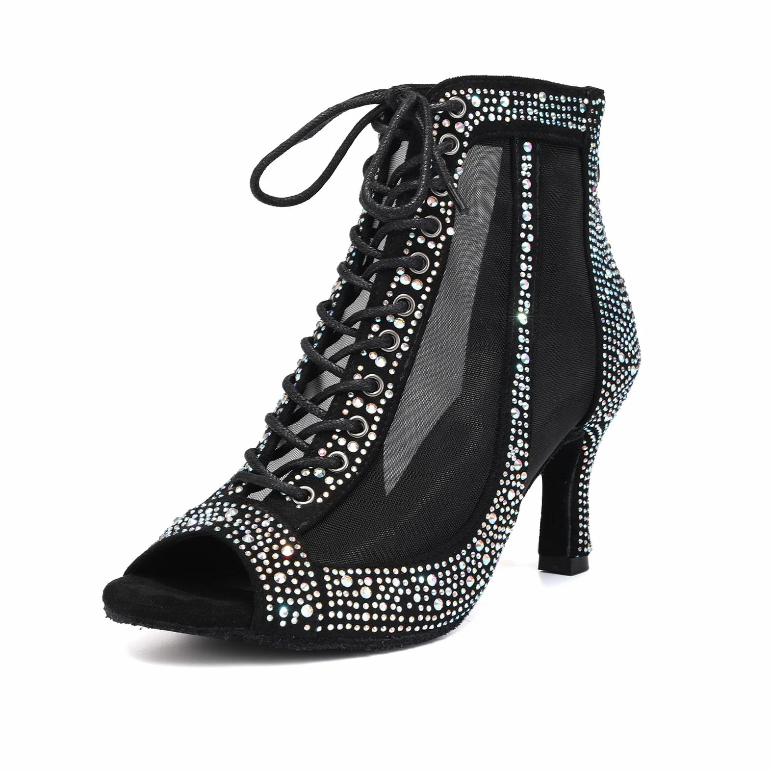 Zapatos de Baile Latino Mujer Punta Abierta Botas de Baile de Salsa Rhinestones,YCL551