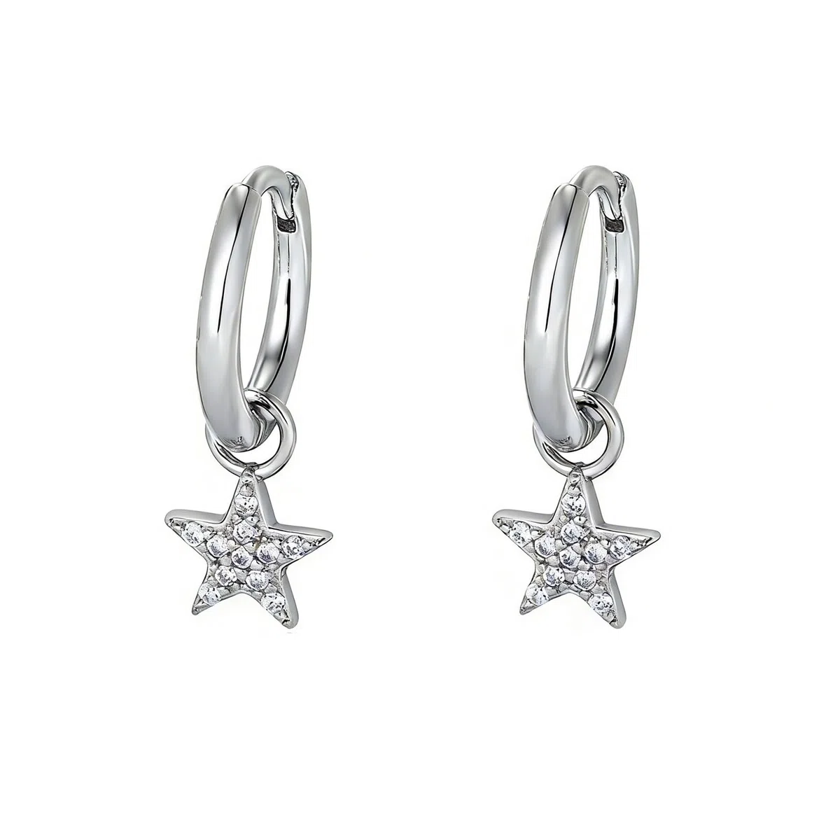 Pendientes de oro blanco Au375 de 9 quilates con moissanita redonda, estrella de oro de 9 quilates
