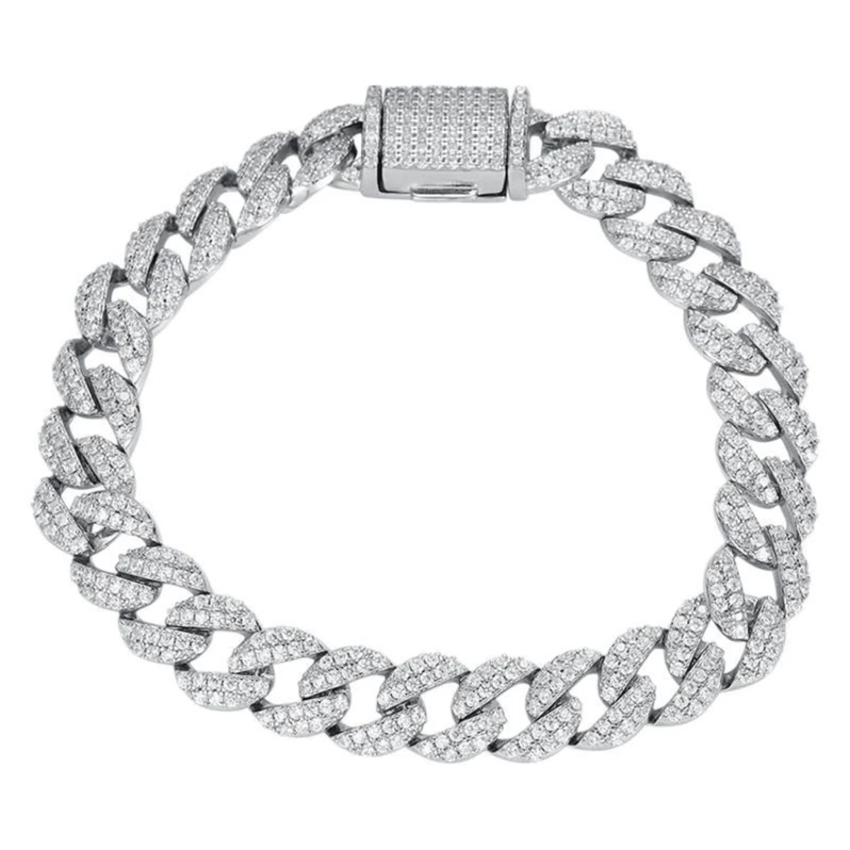 Pulsera de cadena cubana hipoalergénica de 9 mm para hombre, de plata de ley 925 gruesa, transparente, circonita cúbica 5A+, joyería de eslabones gruesos para hombre, 16-21 cm