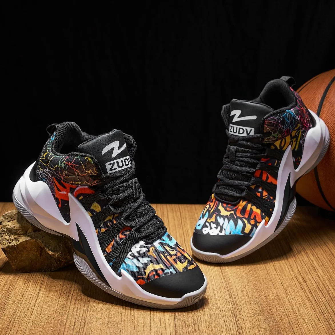 Zapatillas Baloncesto Hombre Graffiti Botas Deportivas Comodas Gran Agarre | Zapatillas de Baloncesto Caña Alta Hombre Diseño Graffiti Gran Agarre
