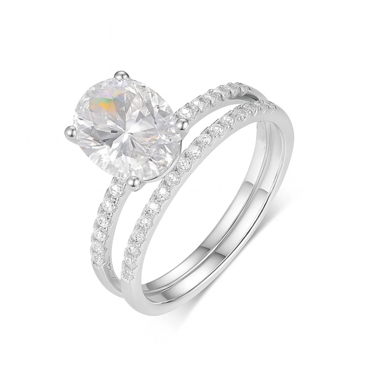 Anillo de oro para mujer, oro blanco, 2 unidades con moissanite de 2,5 quilates, anillo de solicitud apilable