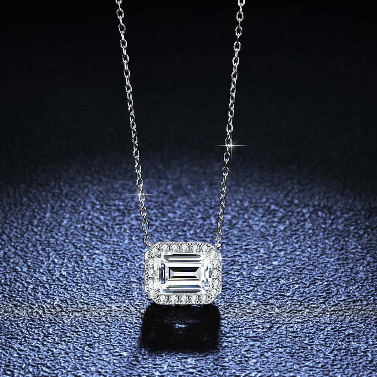 Collar con halo pavé de oro de 9/14/18 quilates para mujer, collar de moissanita esmeralda de 3 quilates, oro real