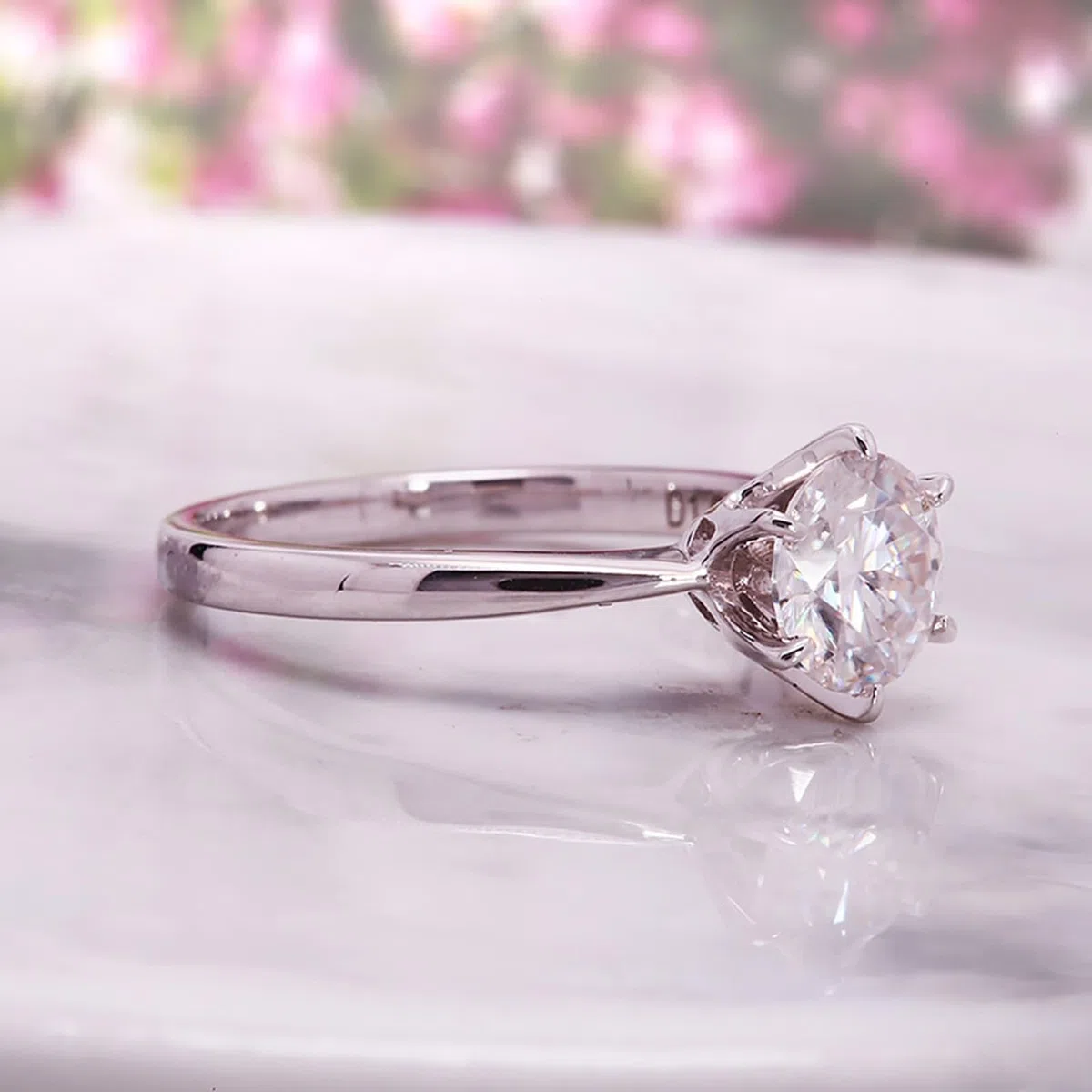 Alianzas de boda para mujer, oro de 14 K/18 quilates, 0,5 quilates, corte redondo, solitario, oro blanco, anillos de compromiso con diamante cultivado en laboratorio para ella