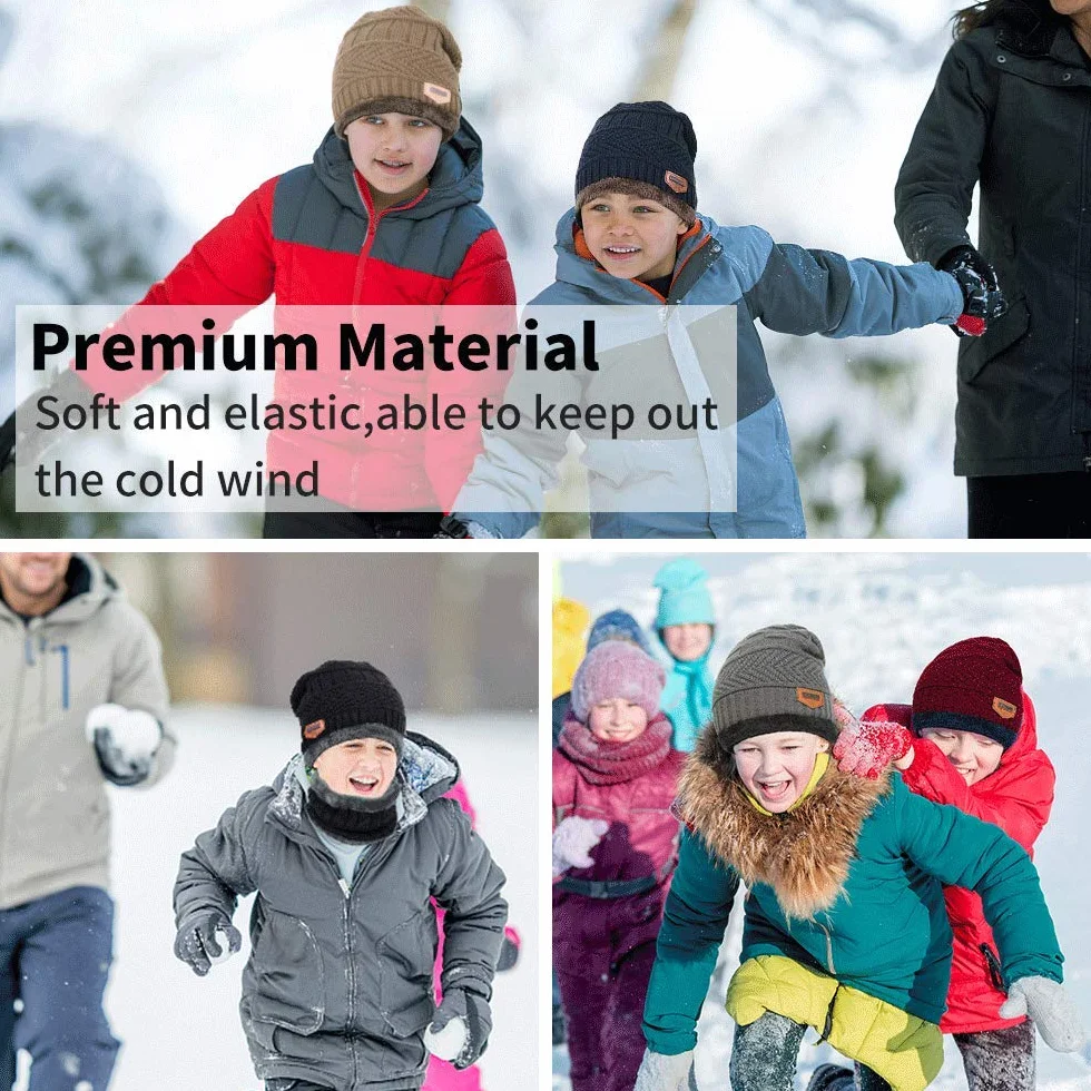 Gorro y Bufanda Niño, Conjunto Gorro y Bufanda de Punto 2 en 1, Gorro y Bufanda de Invierno con Forro Polar para Niños y Niñas