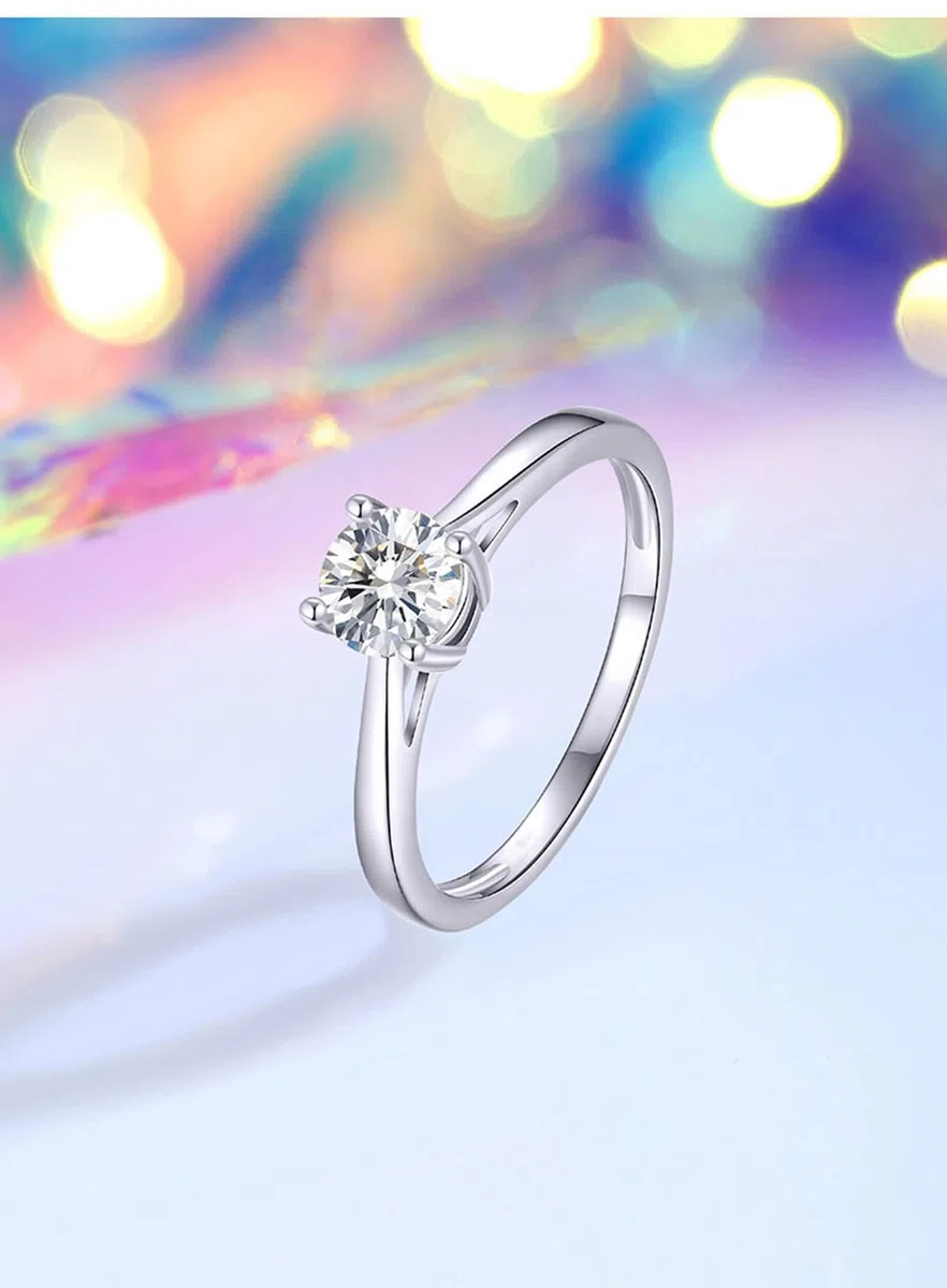 Anillo de oro auténtico para mujer, anillo de boda de oro blanco con moissanite de 0,5 ct, anillo de compromiso solitario para mujeres