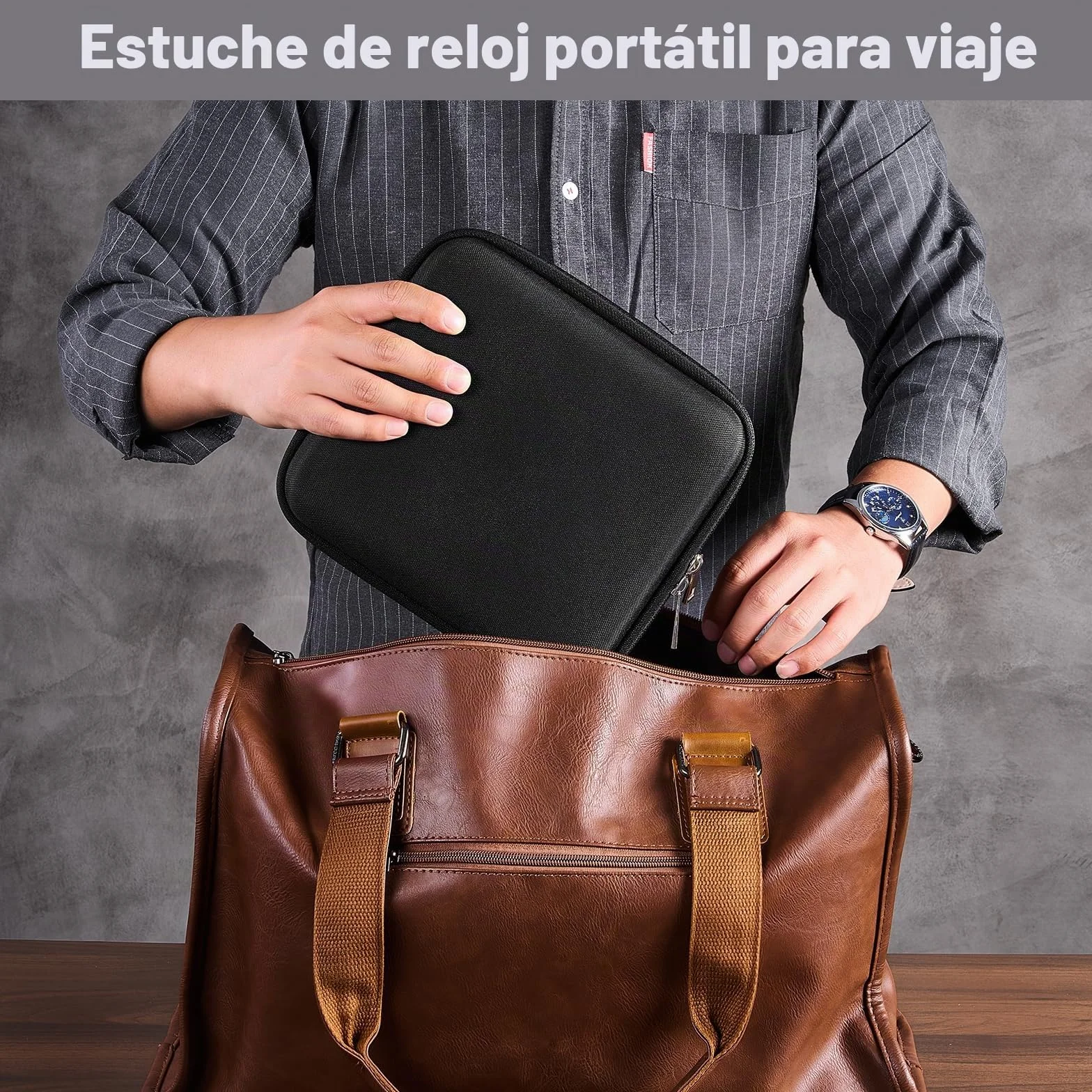 ProCase Estuche para Relojes de Viaje - Caja Rígida con 6 Ranuras, Organizador Multi-Compartimentos. Ideal para Hombres y Mujeres de Negocios, Práctico para Viajes, Regalos y Uso Diario - Negro