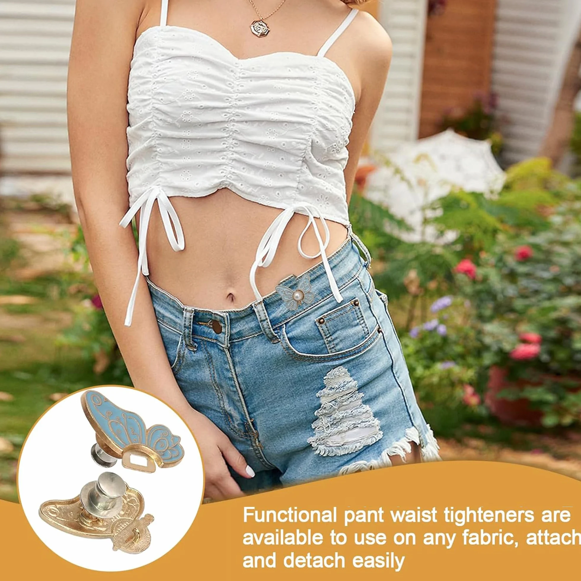 KIMHOME 4 Clips Ajustables para la Cintura, con Hebilla de Mariposa, para Pantalones y Vaqueros, y Clips de sujeción para Faldas y Vestidos