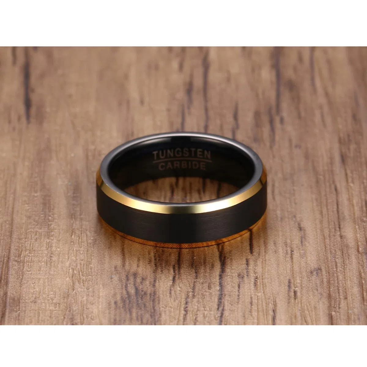 Feng Shui， Juego de Anillos para Parejas Grabados Personalizados, Anillos de Boda de tungsteno para él y Ella, tamaño L 1/2 a Z 1/2, Anillo Cepillado Negro de 6 mm con Borde Dorado