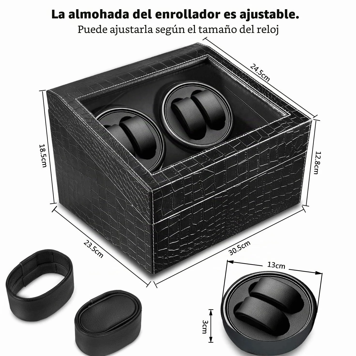 Bobinadora Mecánica Automática Silenciosa Giratoria para 6 Relojes Negro Clásico