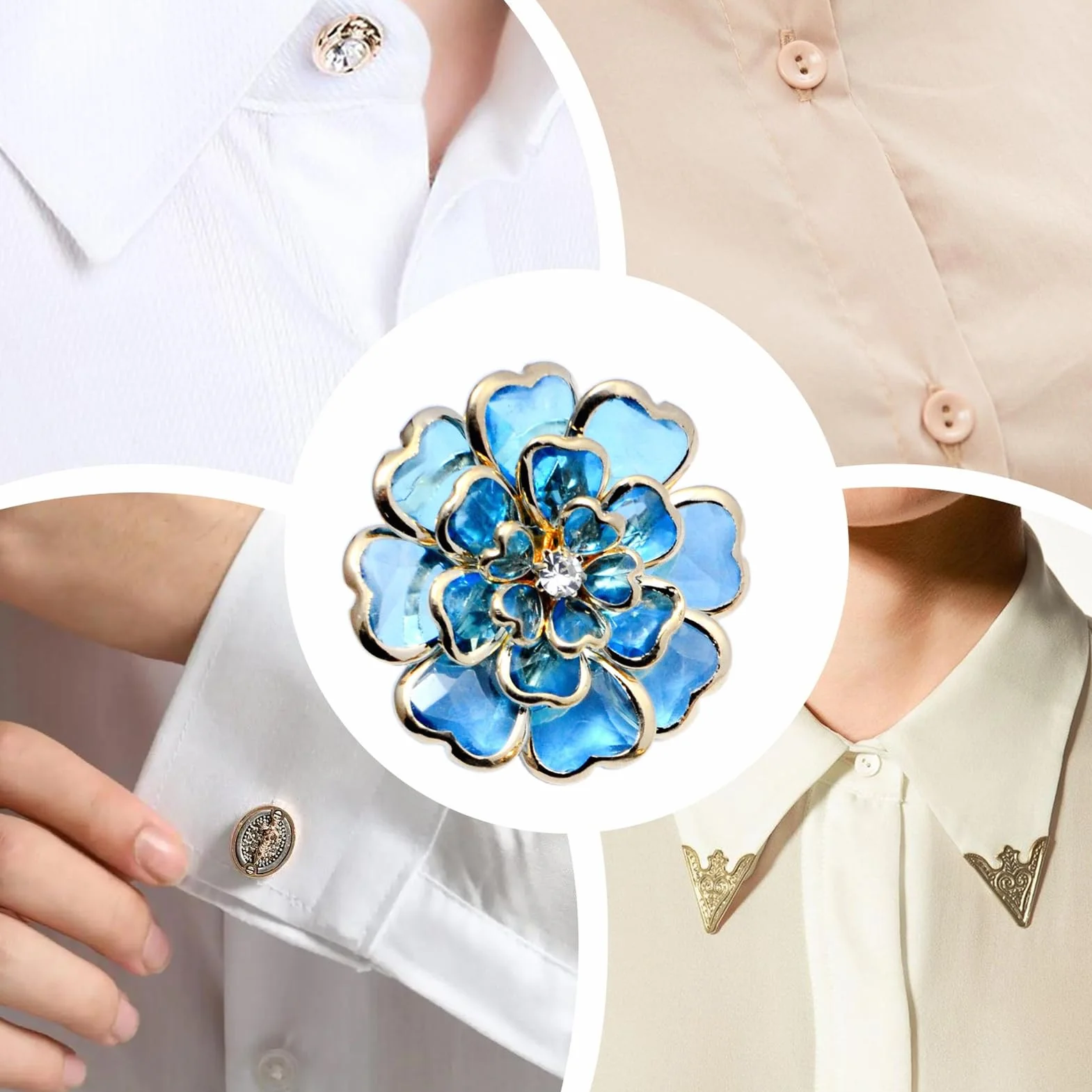 Fundas de botones de flores para mujer, camisas con diamantes de imitación, gemelos, clips decorativos, kit de costura, accesorios de vestir