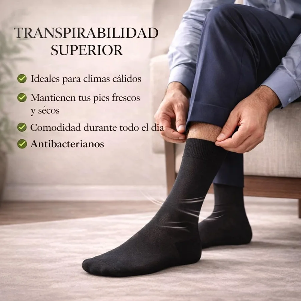 Calcetines de Bambú para Hombre, Pack de 4 Pares, Sin Costura, Transpirables y Suaves, Calcetines Ejecutivos Finos, Antiolor y Antibacterianos, Negro, Talla 40-46