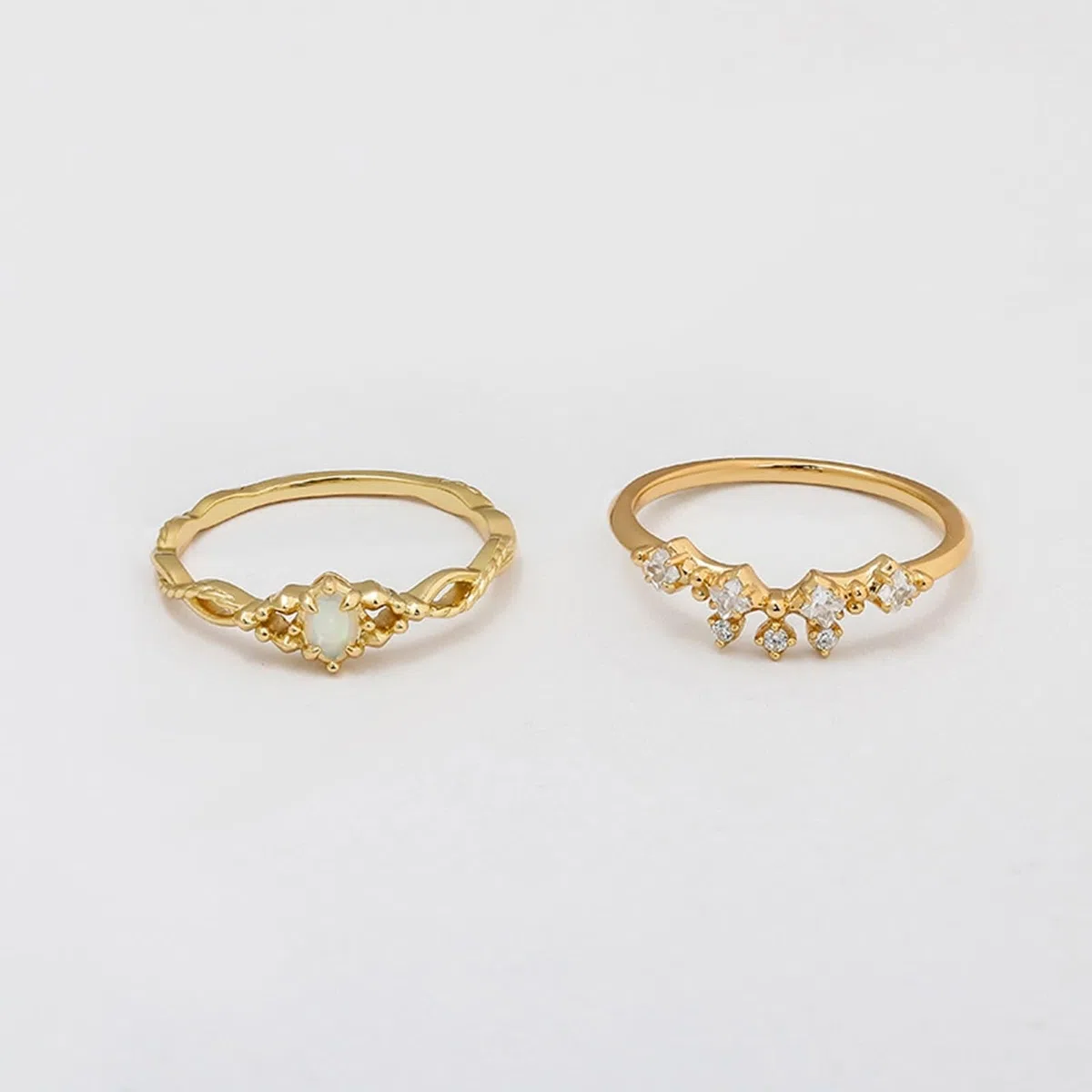 Alianzas de boda de oro auténtico, 9 K/14 K/18 K con ópalo ovalado, anillo de boda vintage delicado