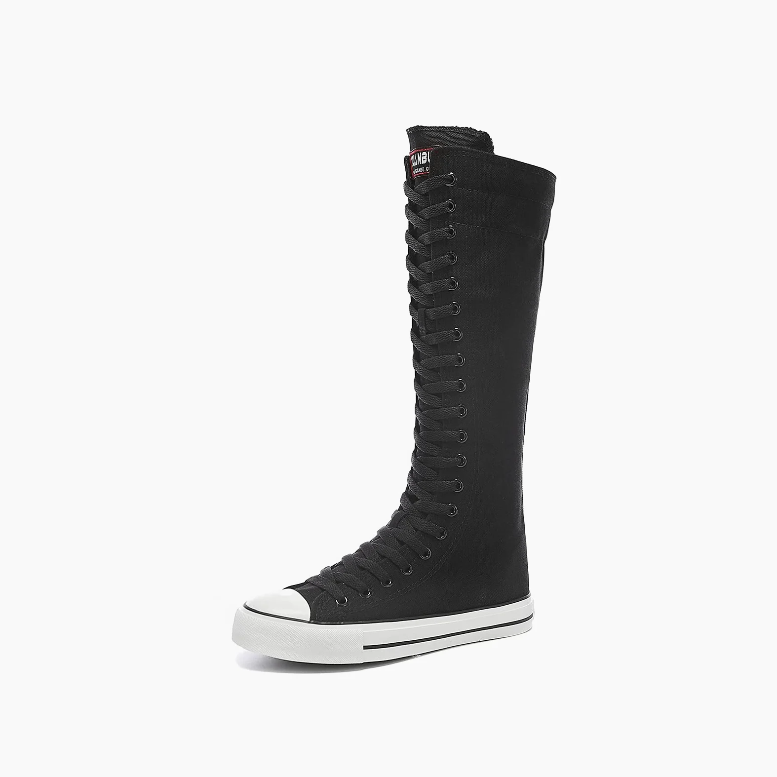 Zapatillas altas de lona con cordones hasta la rodilla para mujer, Negro, 35 EU