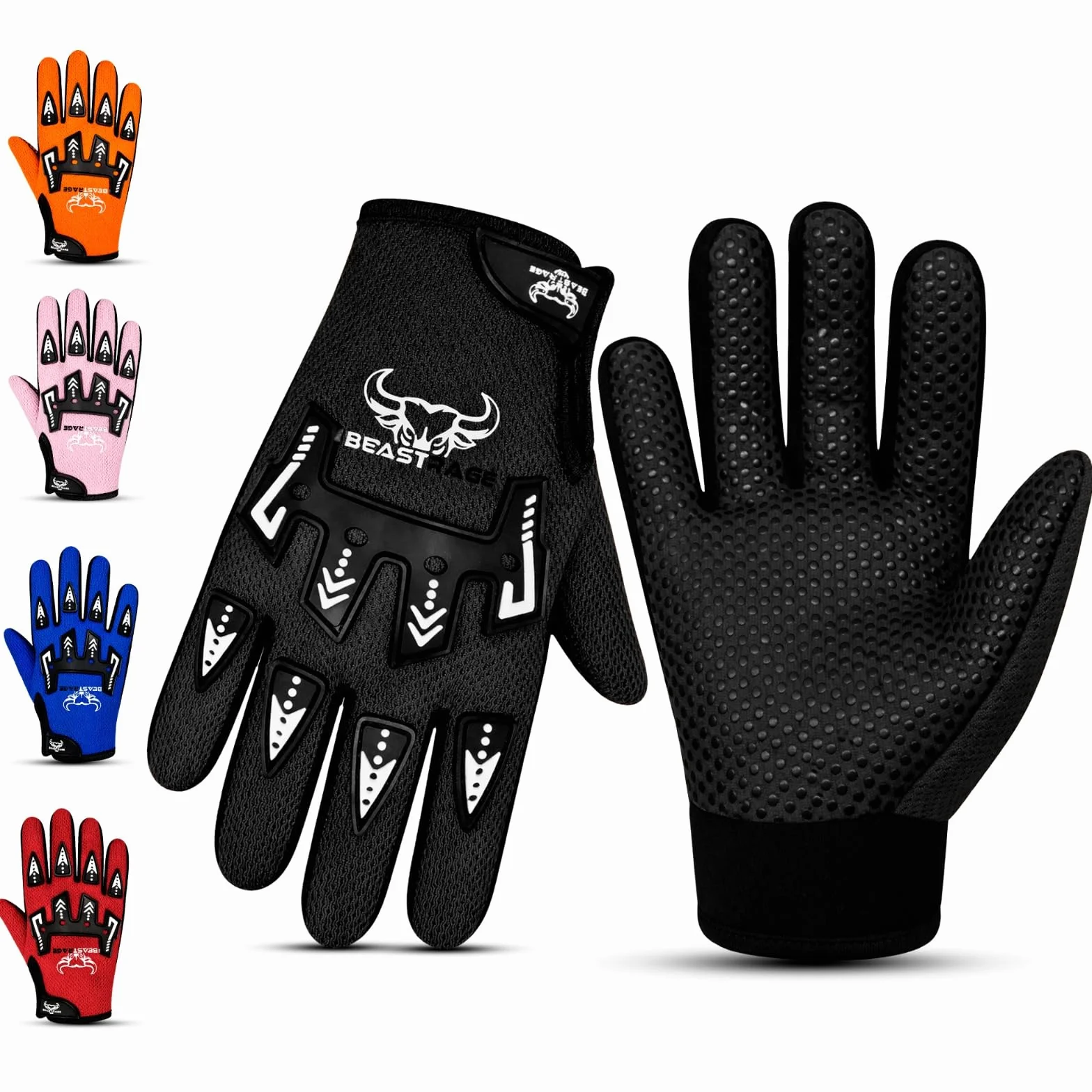 BEAST RAGE Guantes de bicicleta para niños, guantes de motocross y BMX para niños y niñas, agarre antideslizante, transpirables, ligeros, guantes de moto para niños
