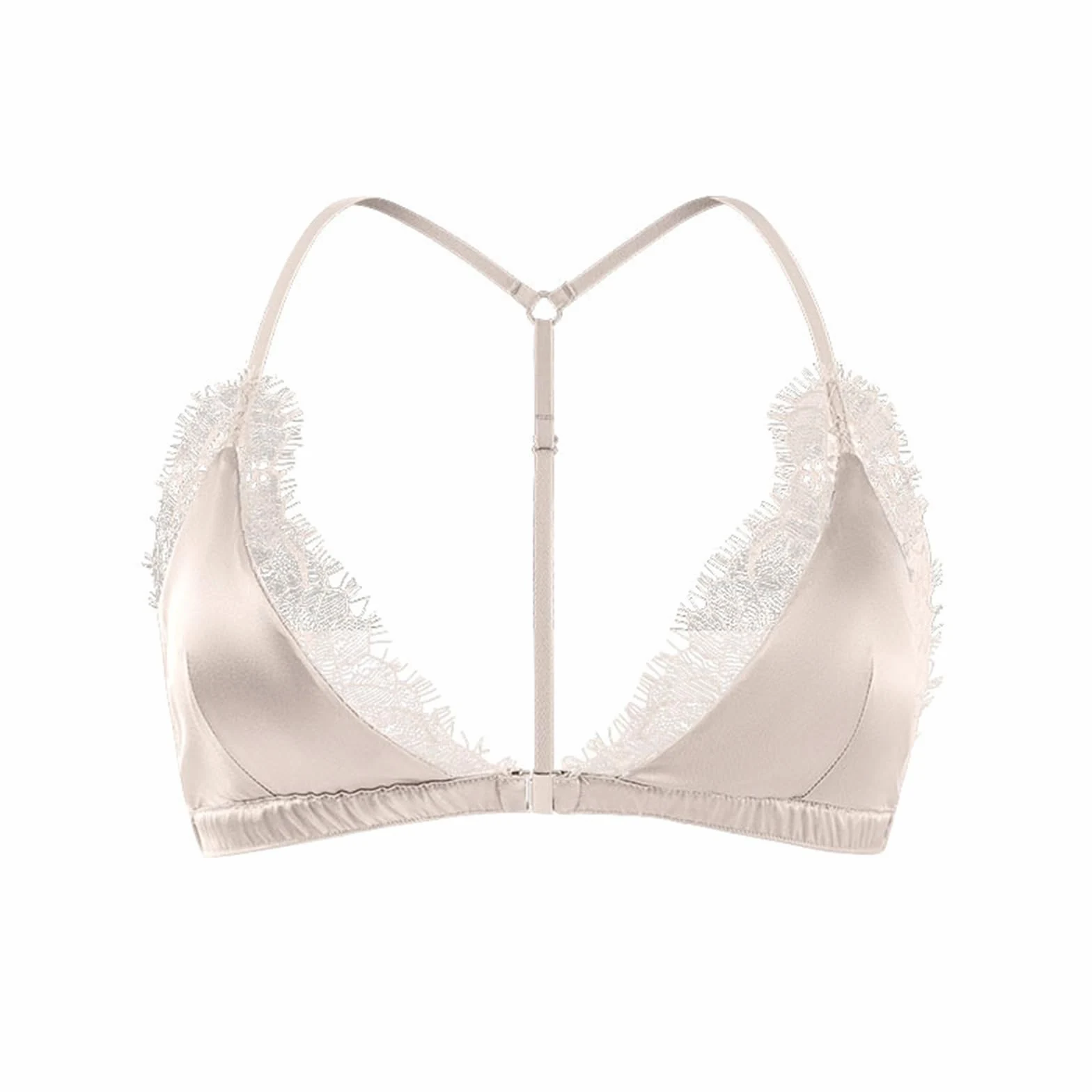 Sujetador de Encaje for Mujer del 93% Seda el 7% Spandex, Bralette con Cierre Delantero Copa Triangular sin Hilos, Ropa Interior