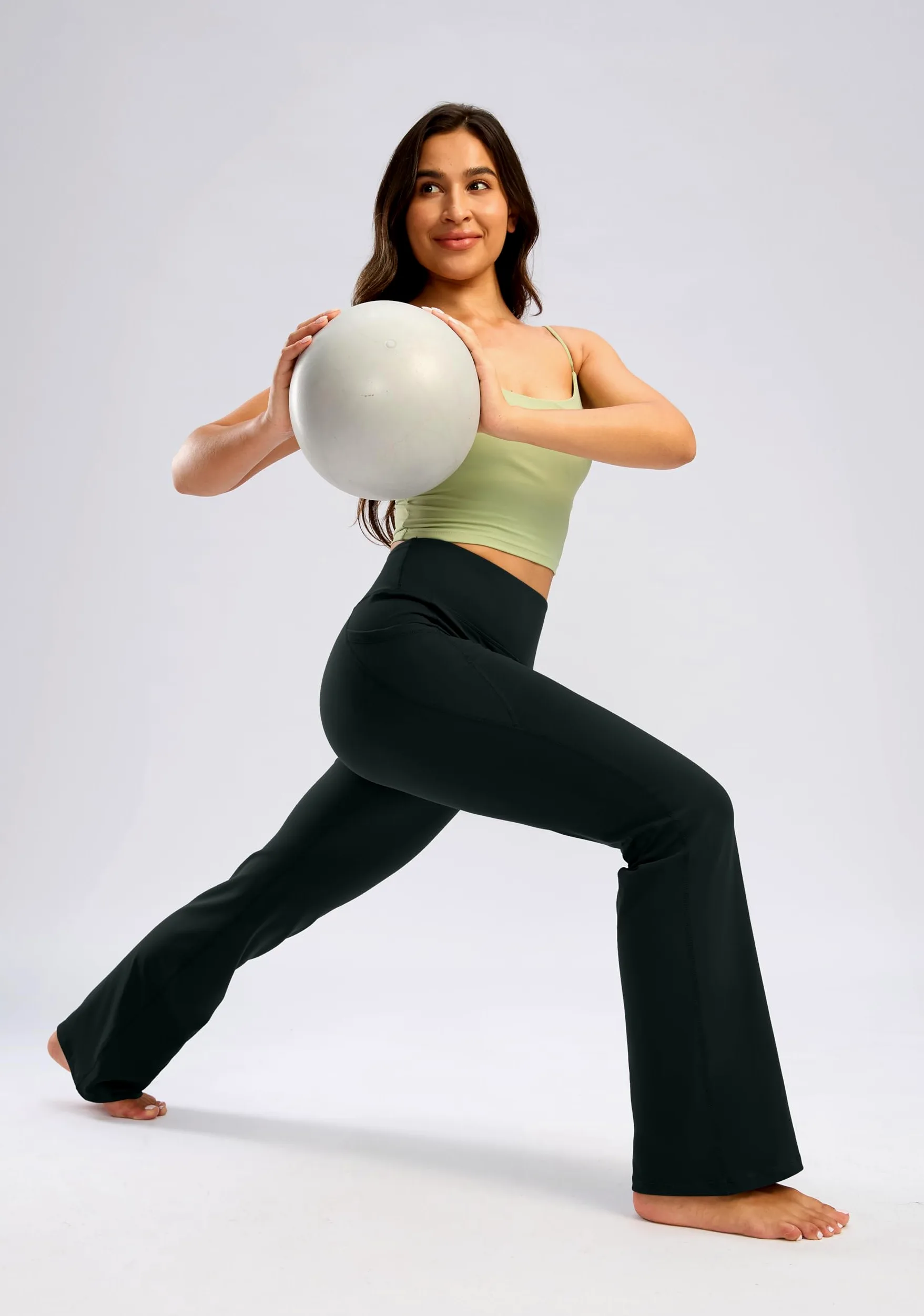 Pantalones Largos de Yoga Acampanados de Cintura Alta con Bolsillos para Mujer de 71.1 cm/76.2 cm/81.3 cm/86.3 cm/86.4 cm