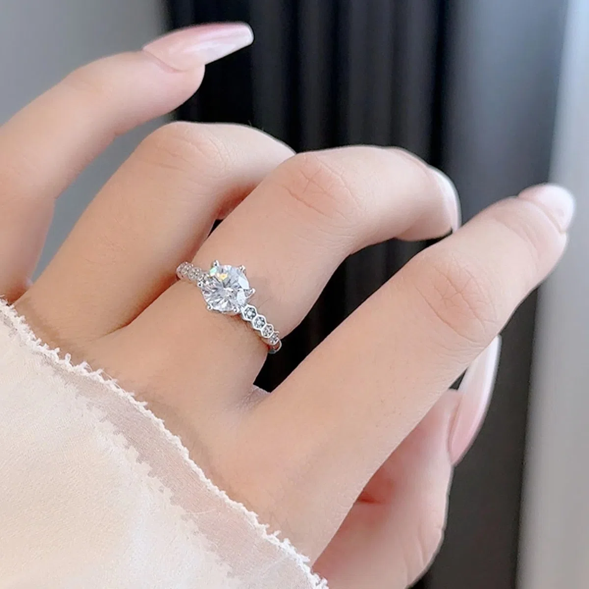 Anillo de compromiso para mujer, oro blanco, elegante, con moissanite de 1 ct, oro auténtico, solitario