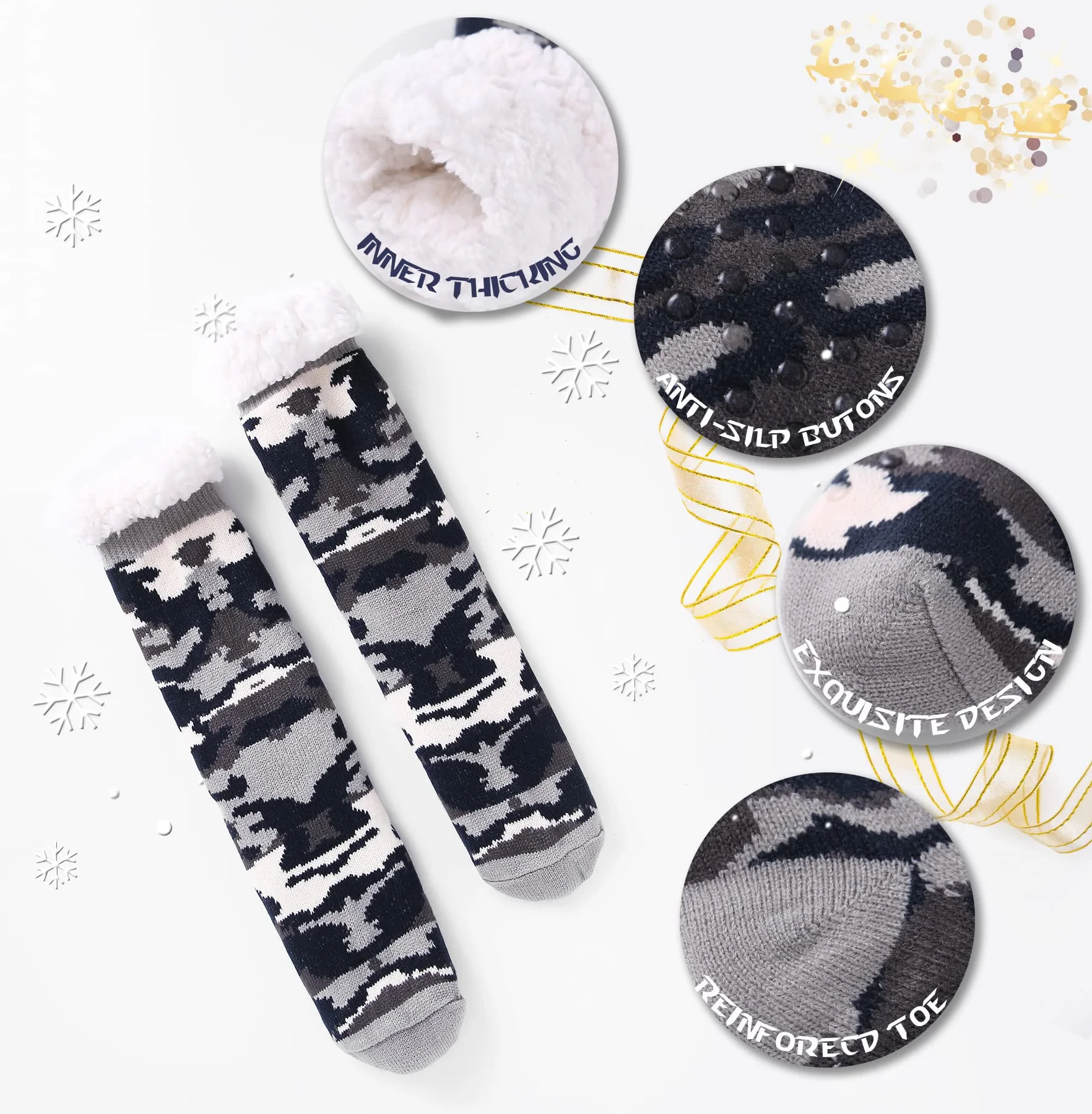Hombre Navidad Calcetines Invierno Gruesos EU 38-46,Calentar Pantuflas de Estar,Por Casa Super Suaves Cómodos Calcetines Antideslizante