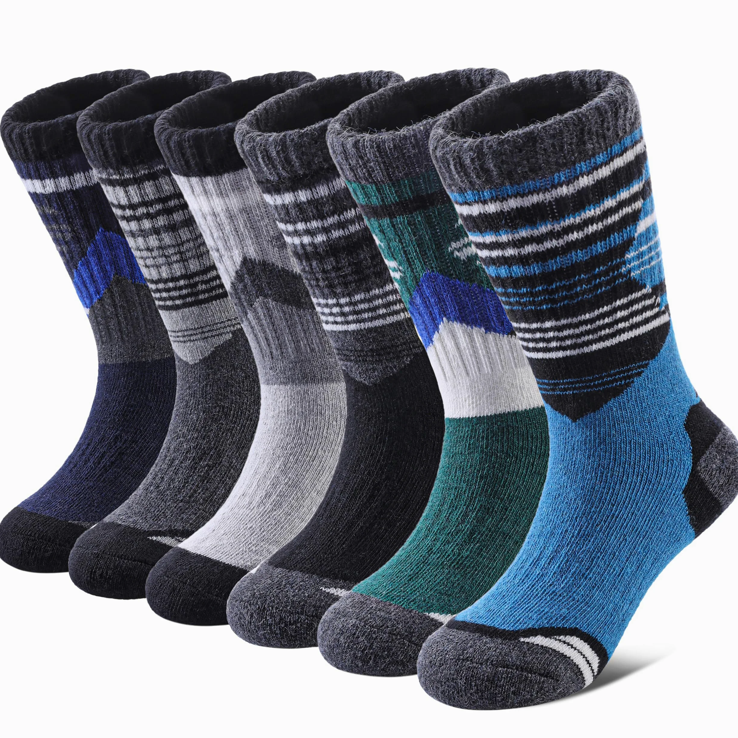 Yebing Calcetines de senderismo de lana merino para niños y niñas, cálidos, térmicos, gruesos, acolchados, calcetines de regalo, 6 pares