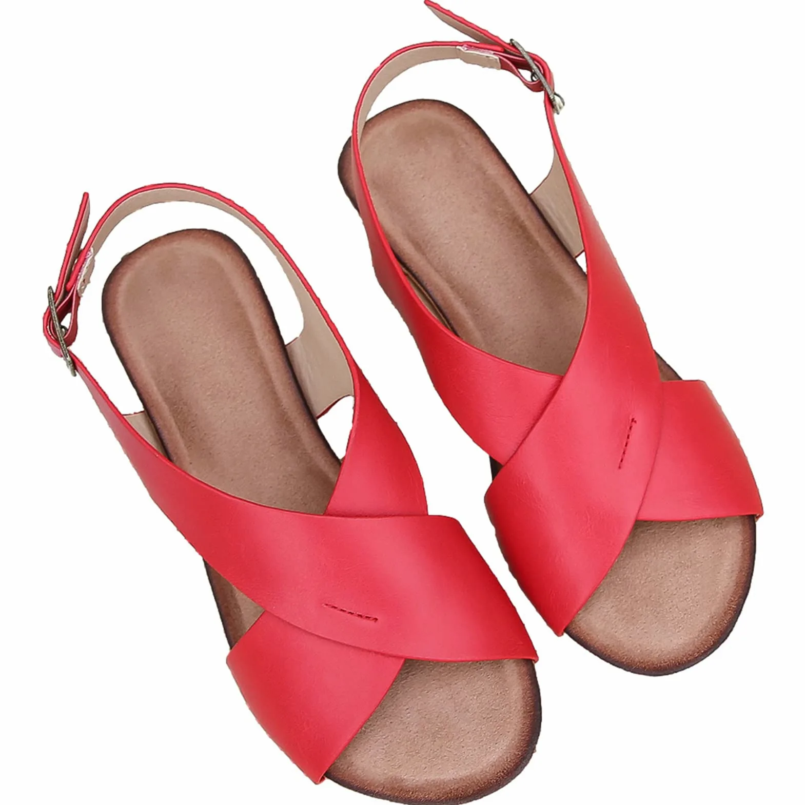 rismart Sandalias Mujer Bajo Tacón de Cuña Cruz Criss Puntera Abierta Zapato de Verano