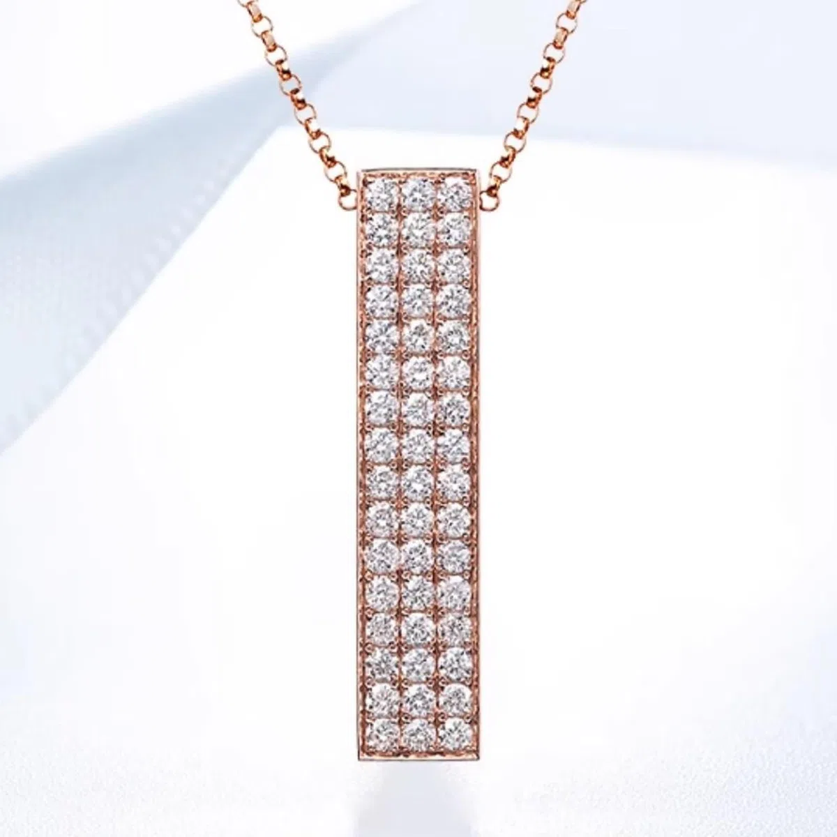 Collar de eslabones de cadena para mujer, collar rectangular con diamante creado en forma redonda, oro rosa de 9 quilates, 14 y 18 quilates