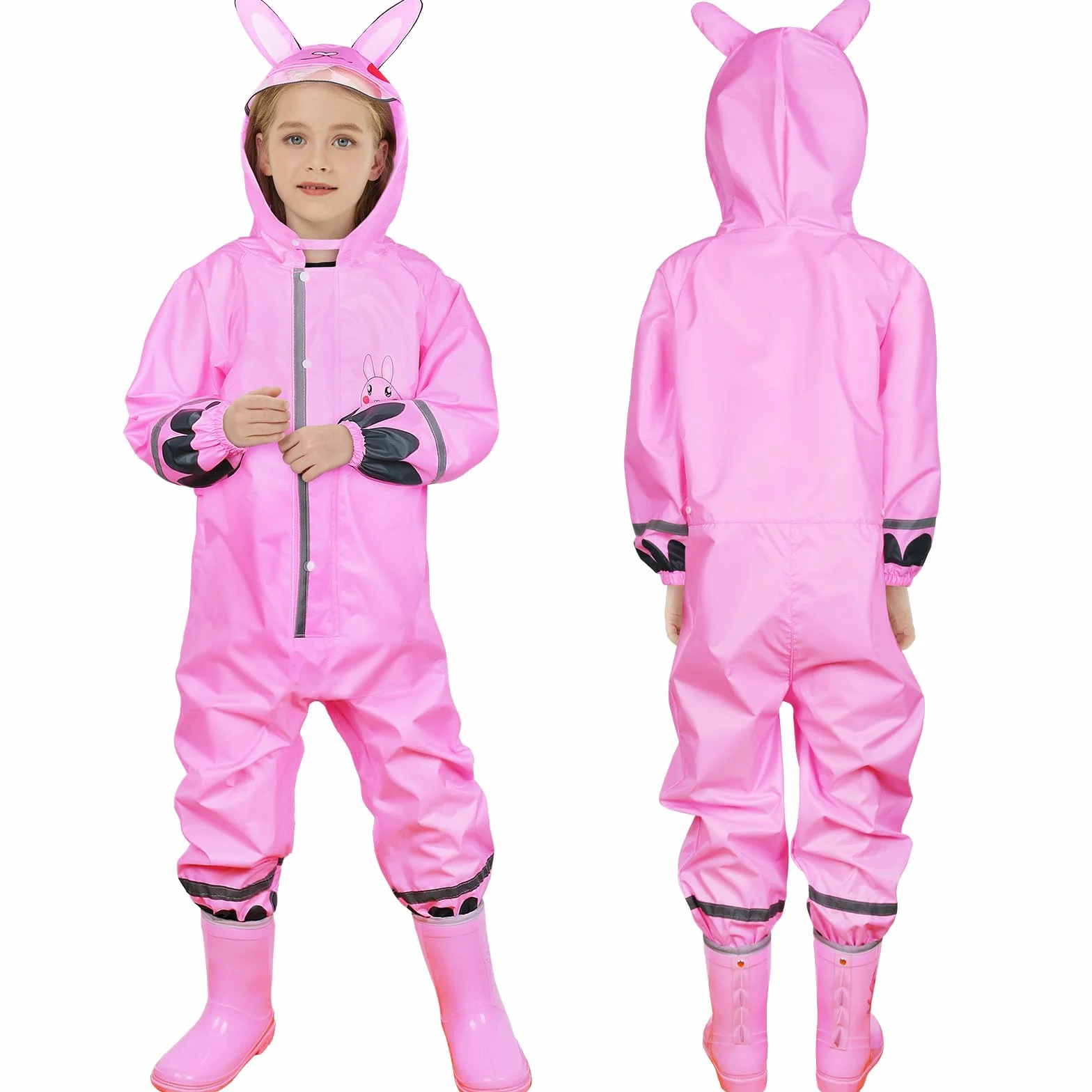 Impermeables para Niñas, Encapuchado Mono de Bolsillo, Reutilizable Lluvia Reflectante, Dibujos Animados Estampados Chaqueta Lluvia, Chubasqueros Chaquetas Ligero Capa de Lluvia