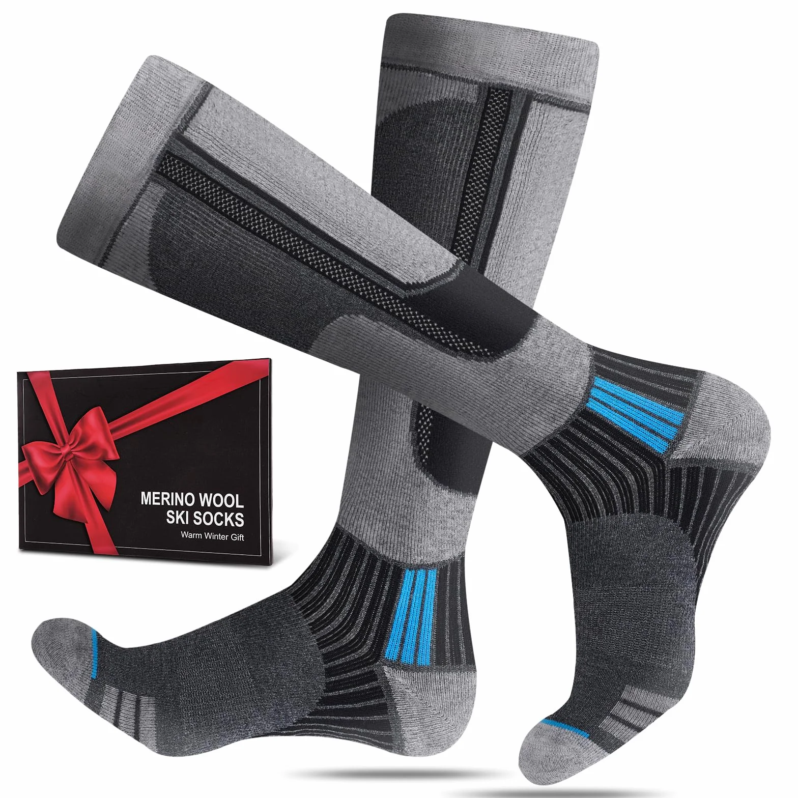 SukModen 2 pares de calcetines de esquí de lana merino para hombre, mujer y jóvenes, calcetines térmicos gruesos para días fríos, esquí y snowboard, talla 35-50