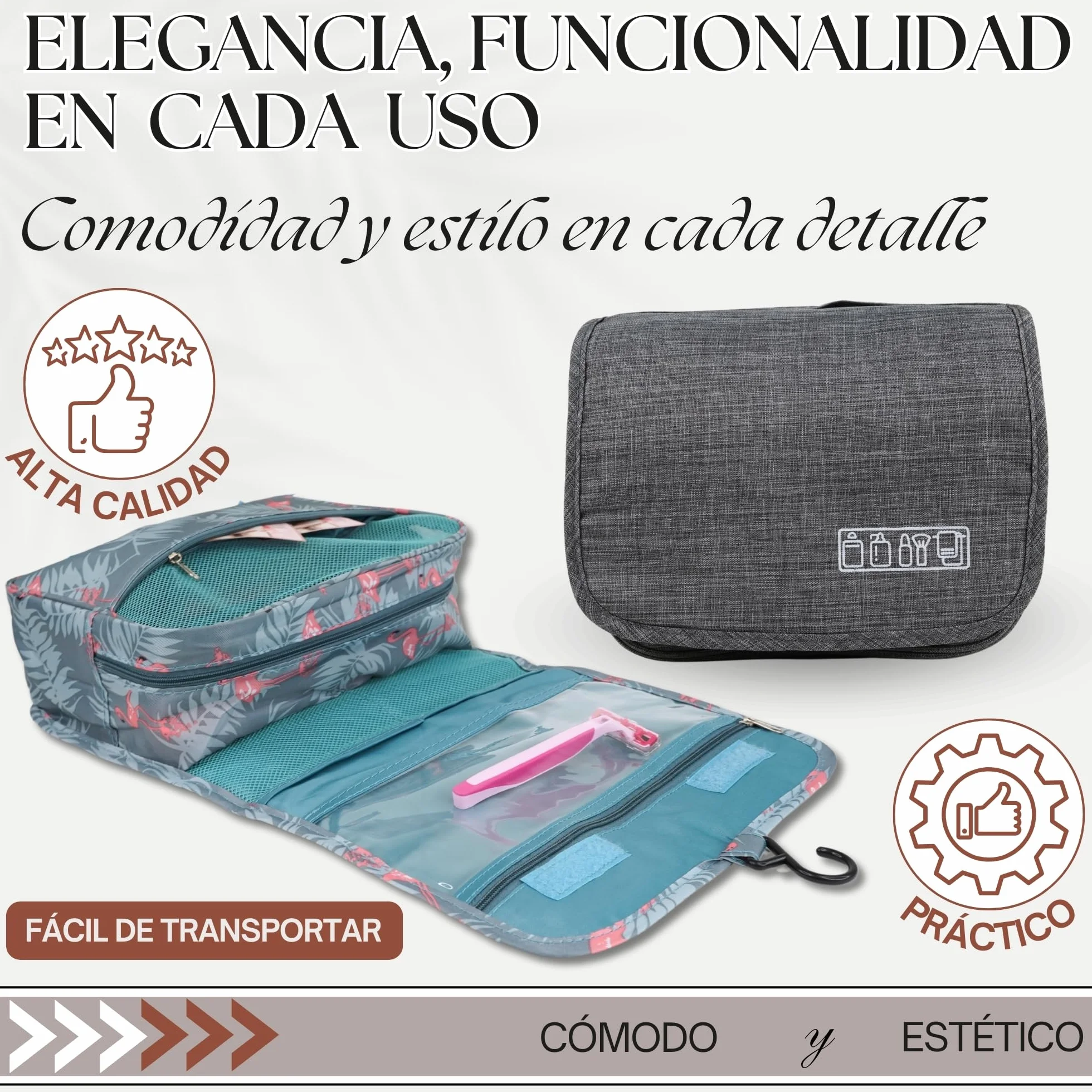 Neceser Viaje Colgante Impermeable Mujer, Viene con 2 Bolsas de Almacenamiento de Regalo, Neceser Mujer, Bolso Maquillaje, Bolsa de Aseo para Viajes Compacto, Ideal como Accesorios de Viajes