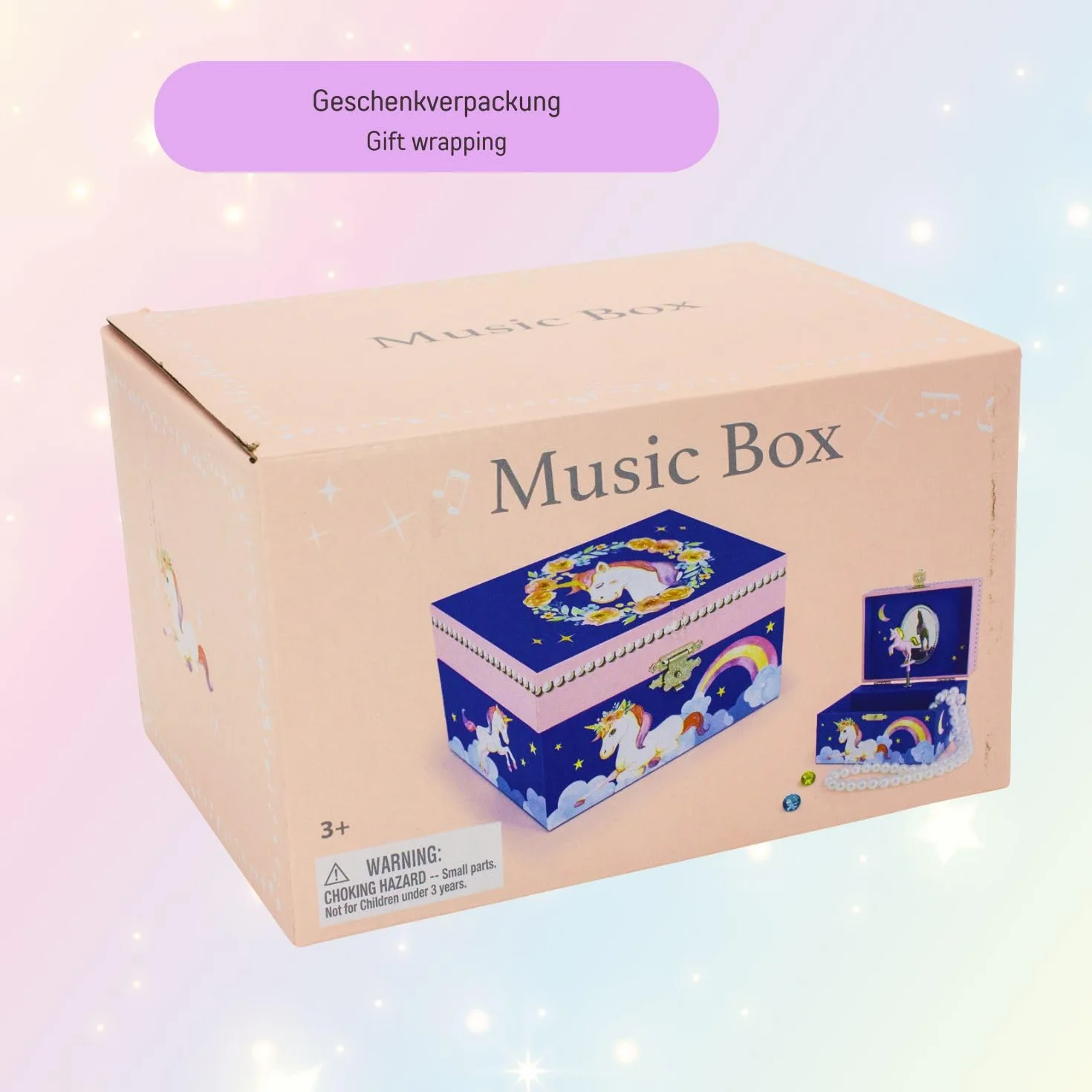 Caja musical joyero unicornio azul para niñas lago de los cisnes