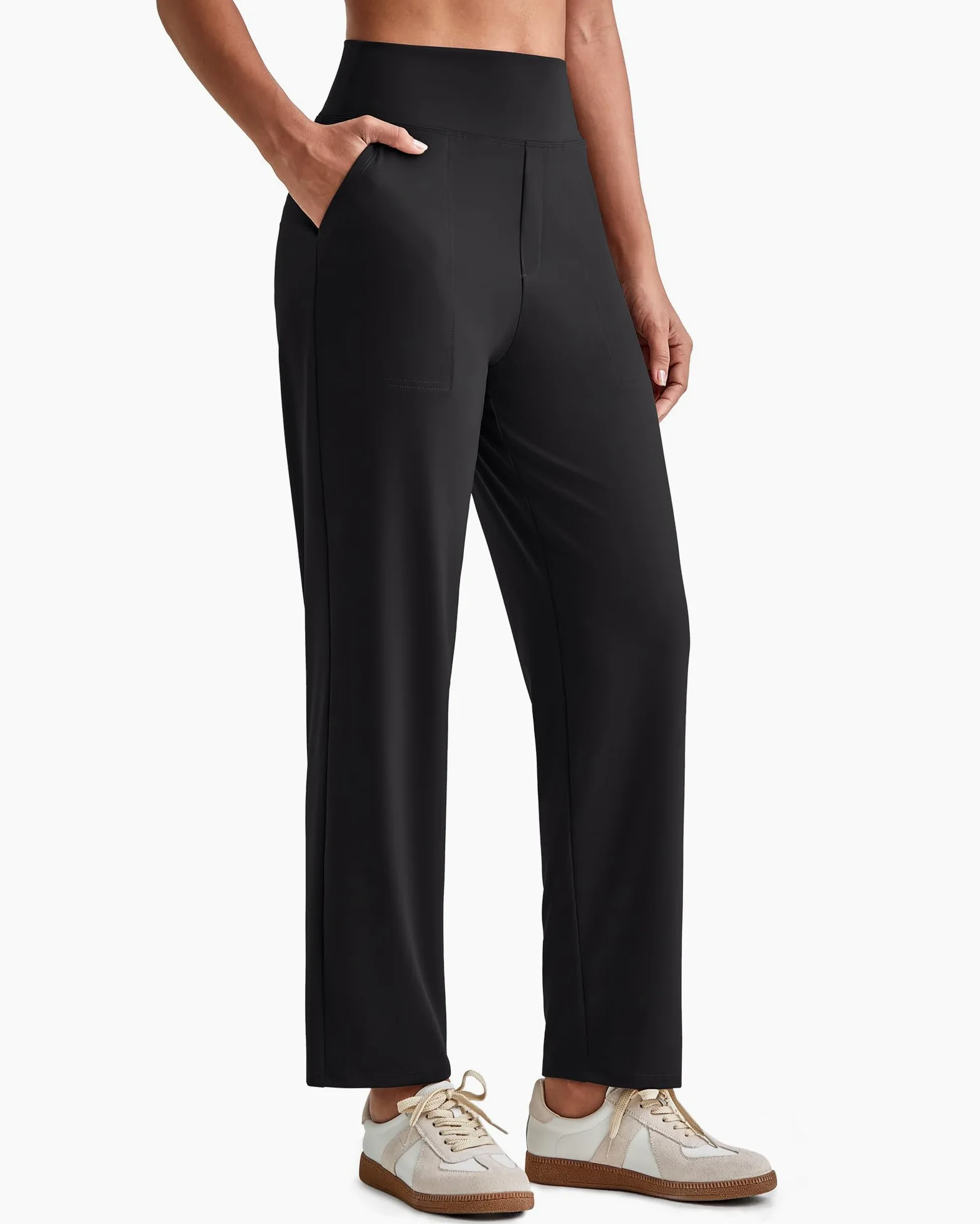 G4Free ShiftReady - Pantalones de yoga para mujer, con bolsillos, elásticos, informales, de negocios, pantalones de trabajo, pantalones de viaje | Dos bolsillos laterales, bragueta falsa, pierna recta, elegante y drapeado, absorción de humedad, resistente