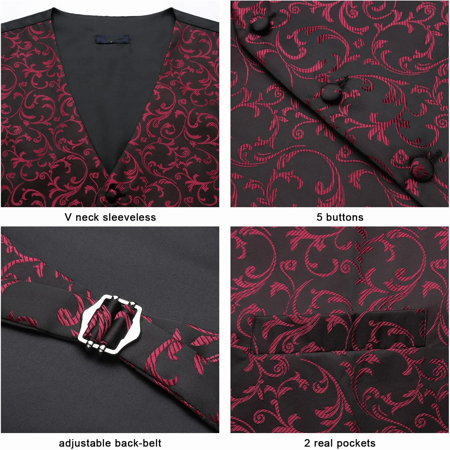 Enlision Chaleco de Vestir Hombre Boda Jacquard Paisley con Corbata y Pañuelo