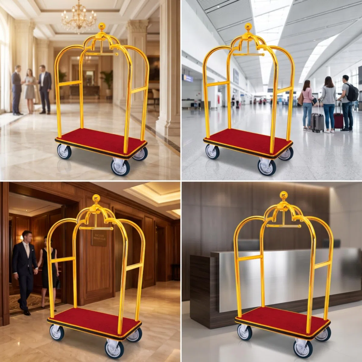 Baoblaze Carro Portaequipajes Hotel Carrito Equipaje Trole Tubo 51 Mm Construcción Sólida Alfombra para Maletas Ruedas Giratorias Suave Adecuado para Hoteles de Recepción Residencias