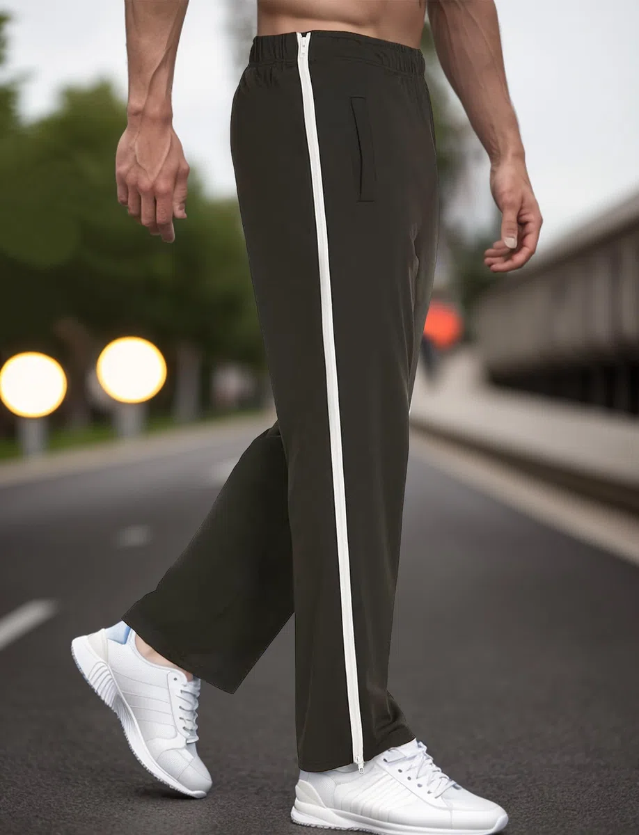 FEOYA Pantalones de chándal para hombre, con cremallera lateral, apertura completa, para gimnasio, deportes, postoperatoria, pantalones de descanso con bolsillos, Negro, 34-37