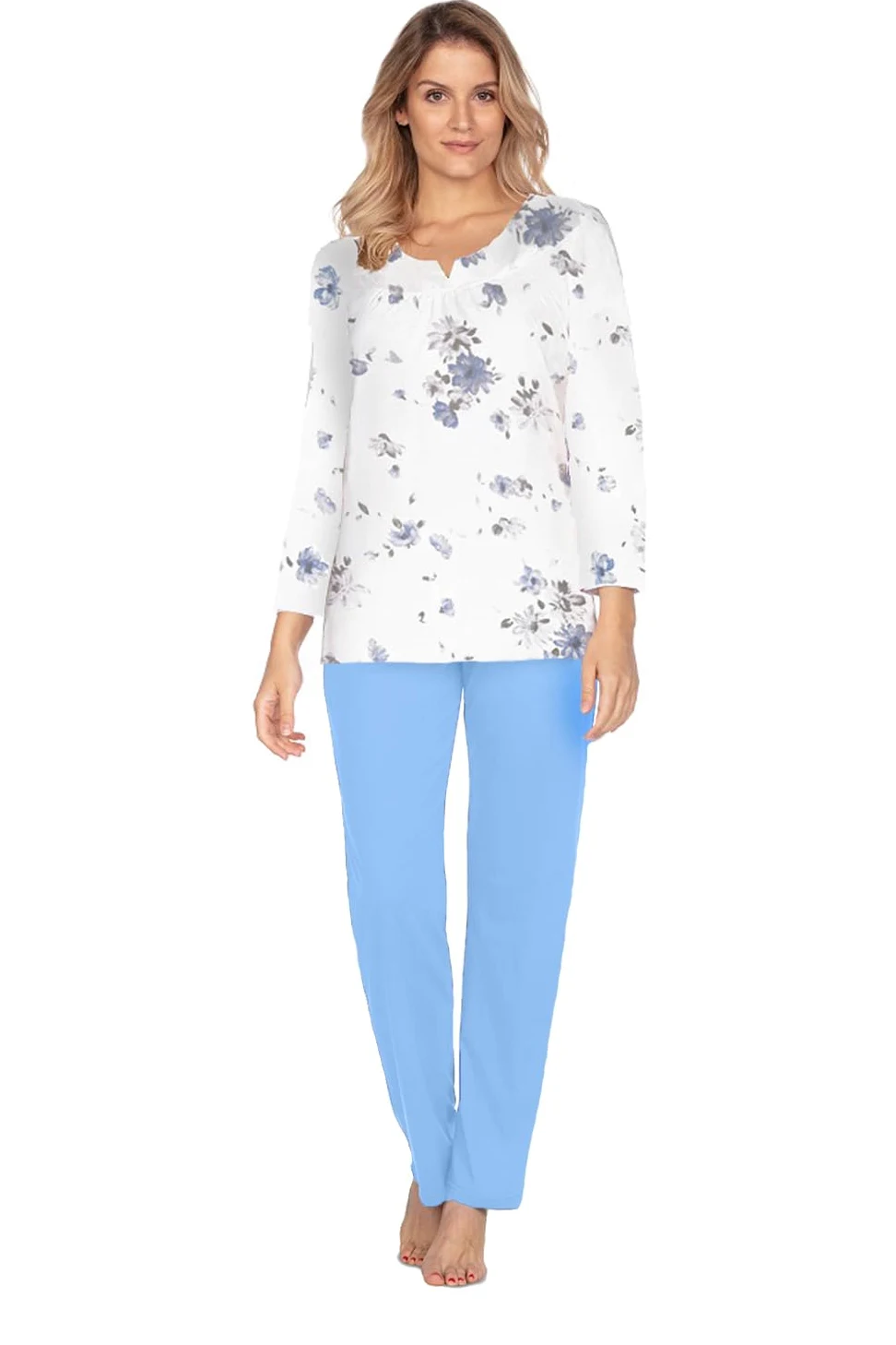 e.Femme® Jana 1205 - Pijama para mujer, manga 7/8, pantalón largo, 100% algodón