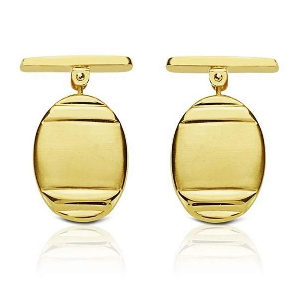 Gemelos Oro 18K Oval 18mm. Mate Y Brillo 4 Surcos Hombre - Personalizable - Grabación Incluida En El Precio