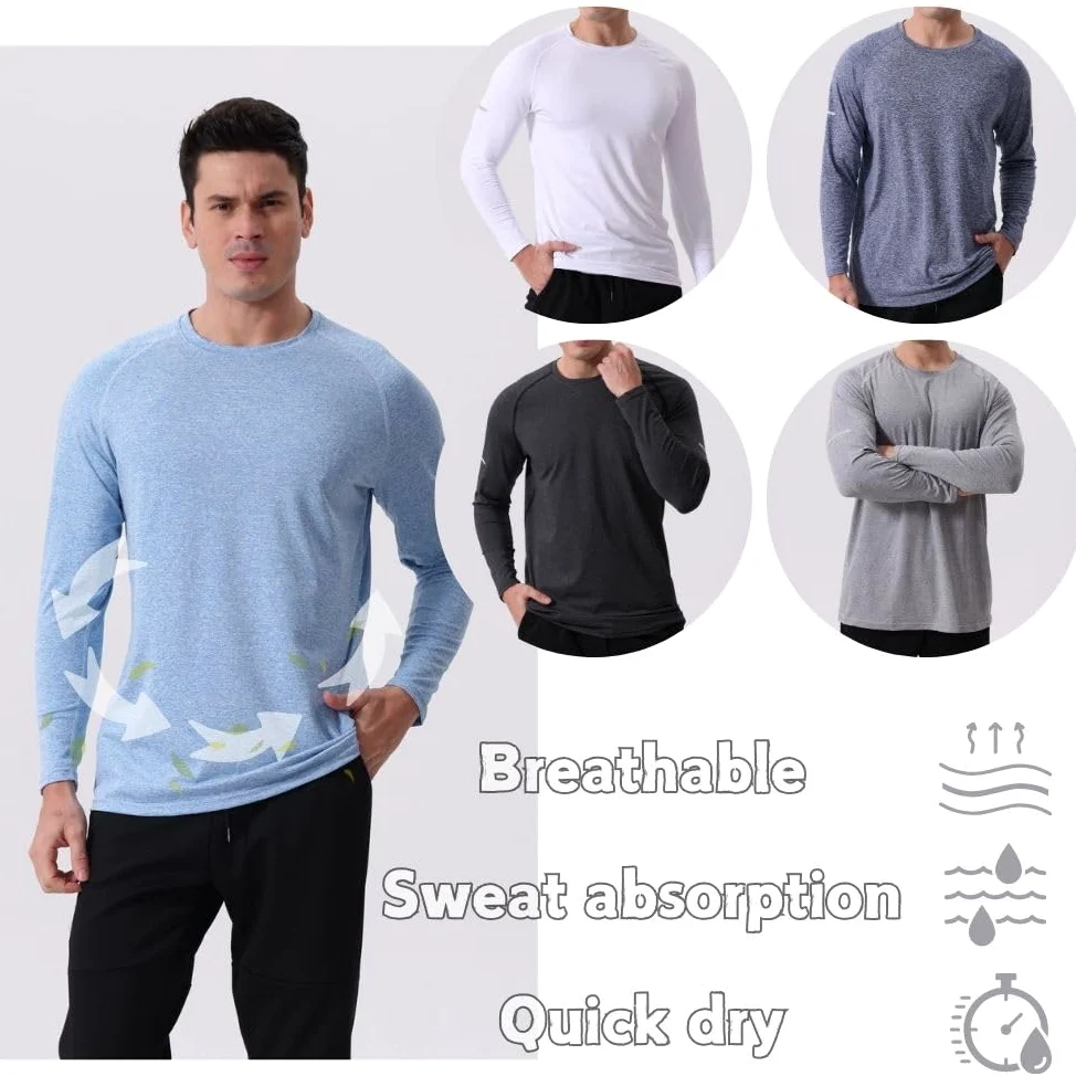 Camisas deportivas transpirables de manga larga, con cuello redondo, para hombre, 5 unidades