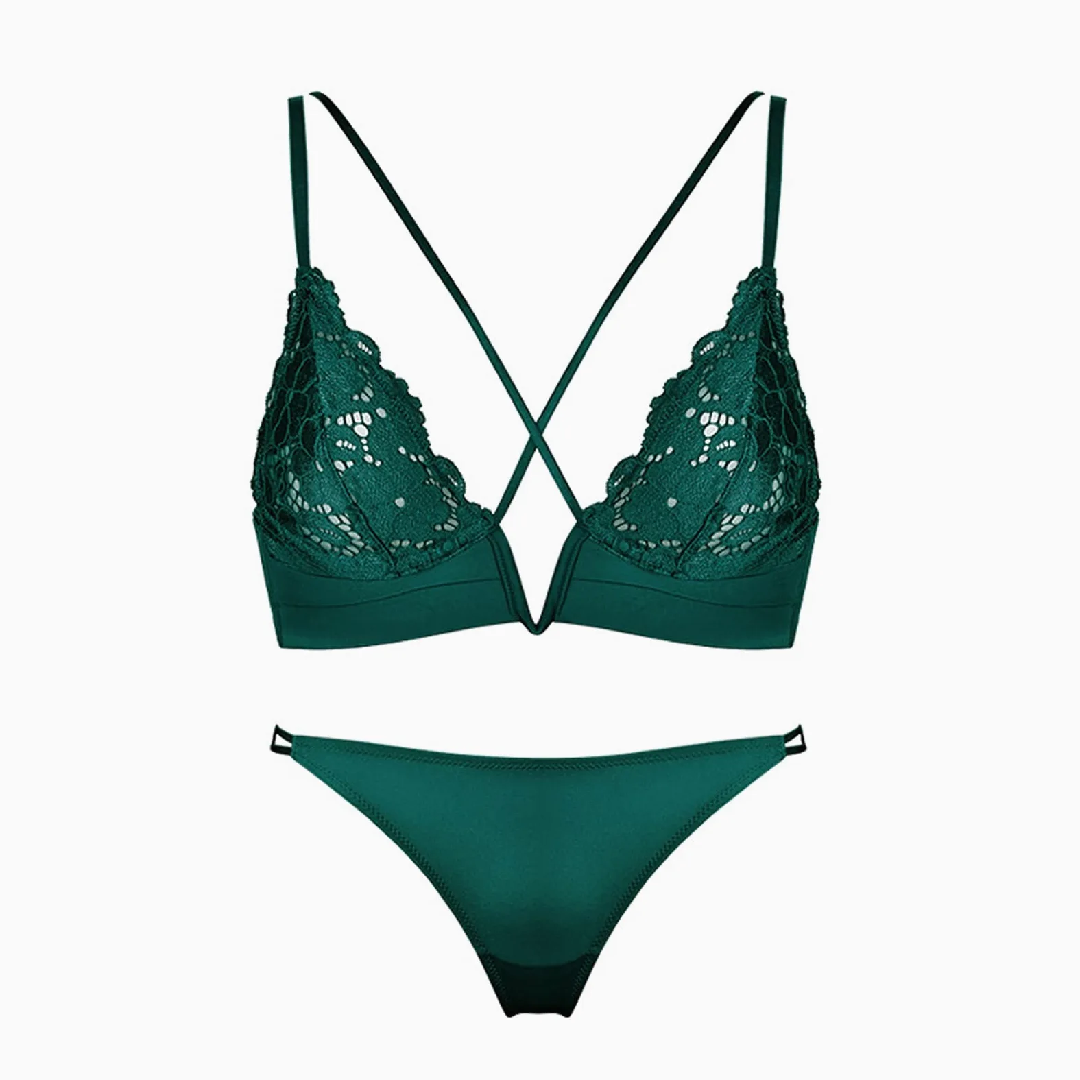 Conjunto de sujetador y bragas para mujer, sexy y ultrafino sin alambre, estilo clásico, bralette y tanga (color: verde, tamaño: 70 C)