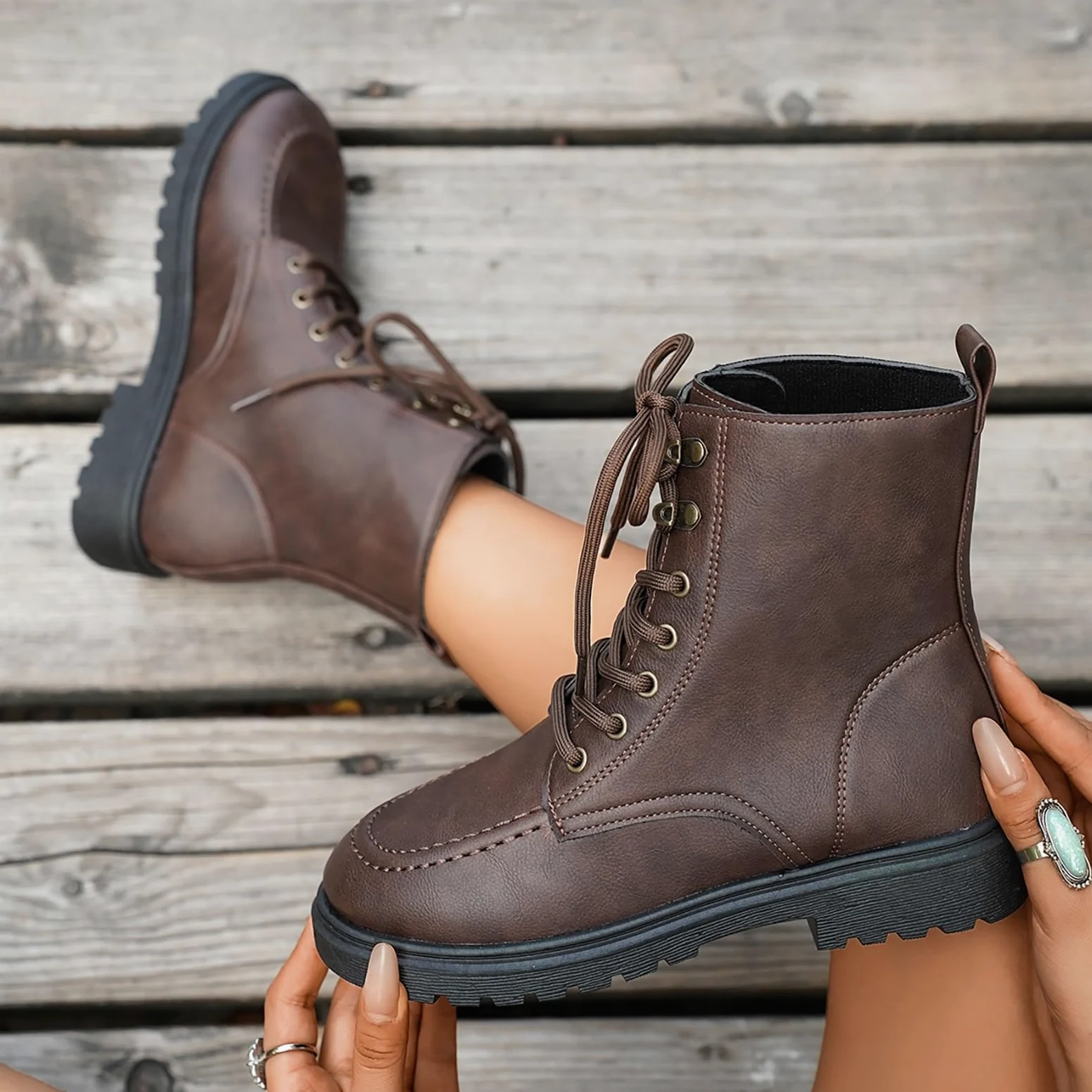 Genérico Botines Mujer Vestir con Cordones Plataforma Botas Punta Redonda Elegantes Zapatos Suaves Cómodos Caminar Bota Casual Antideslizantes Botin para Otoño Invierno Trabajo Paseo y Uso Diario