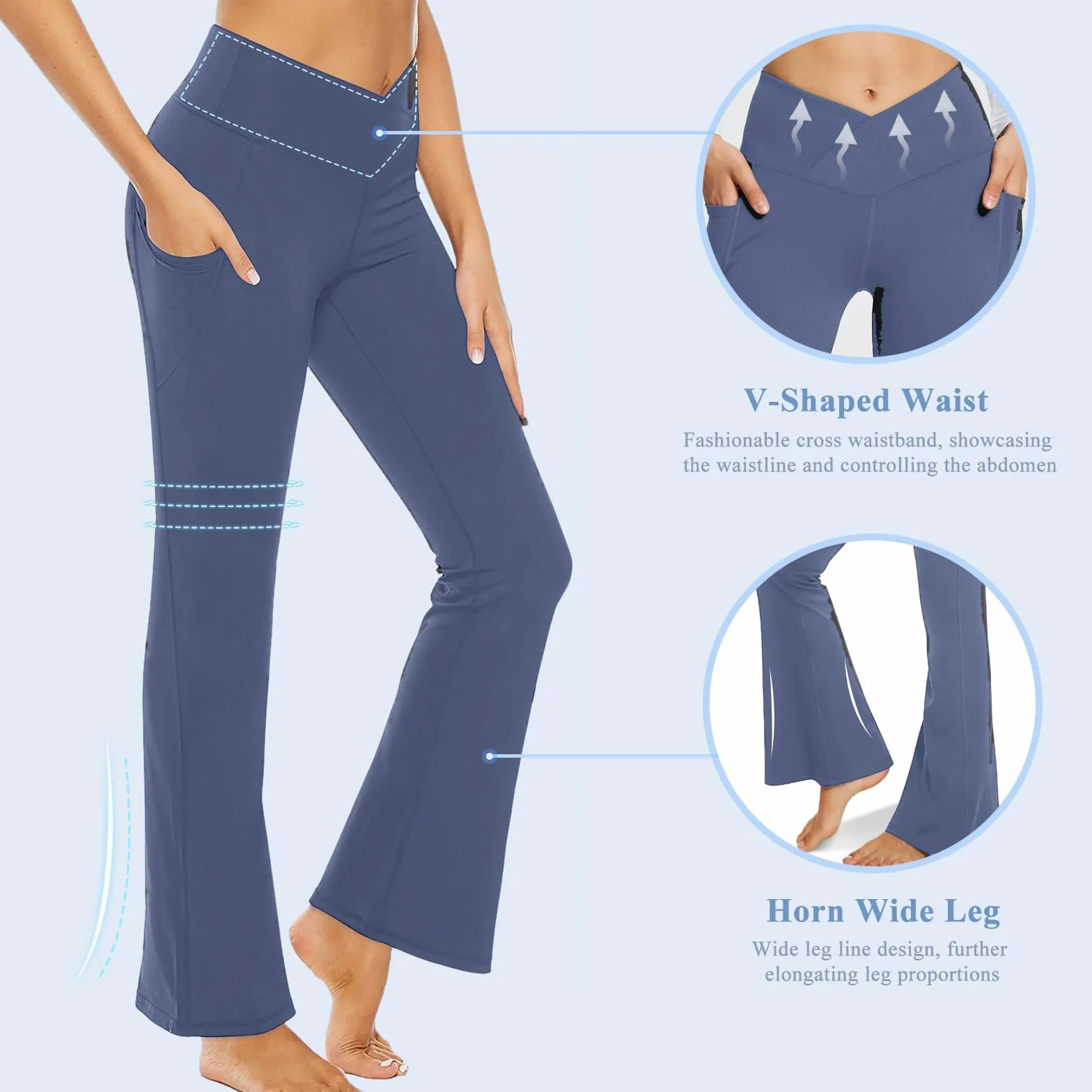 Pantalon Mujer Campana Elastico Pantalones Acampanados con Bolsillos Cintura Alta Flared Leggins Yoga Pants Mallas Deportivos Push Up Opacos Bootcut Pantalon de Jazz Fitness Casual