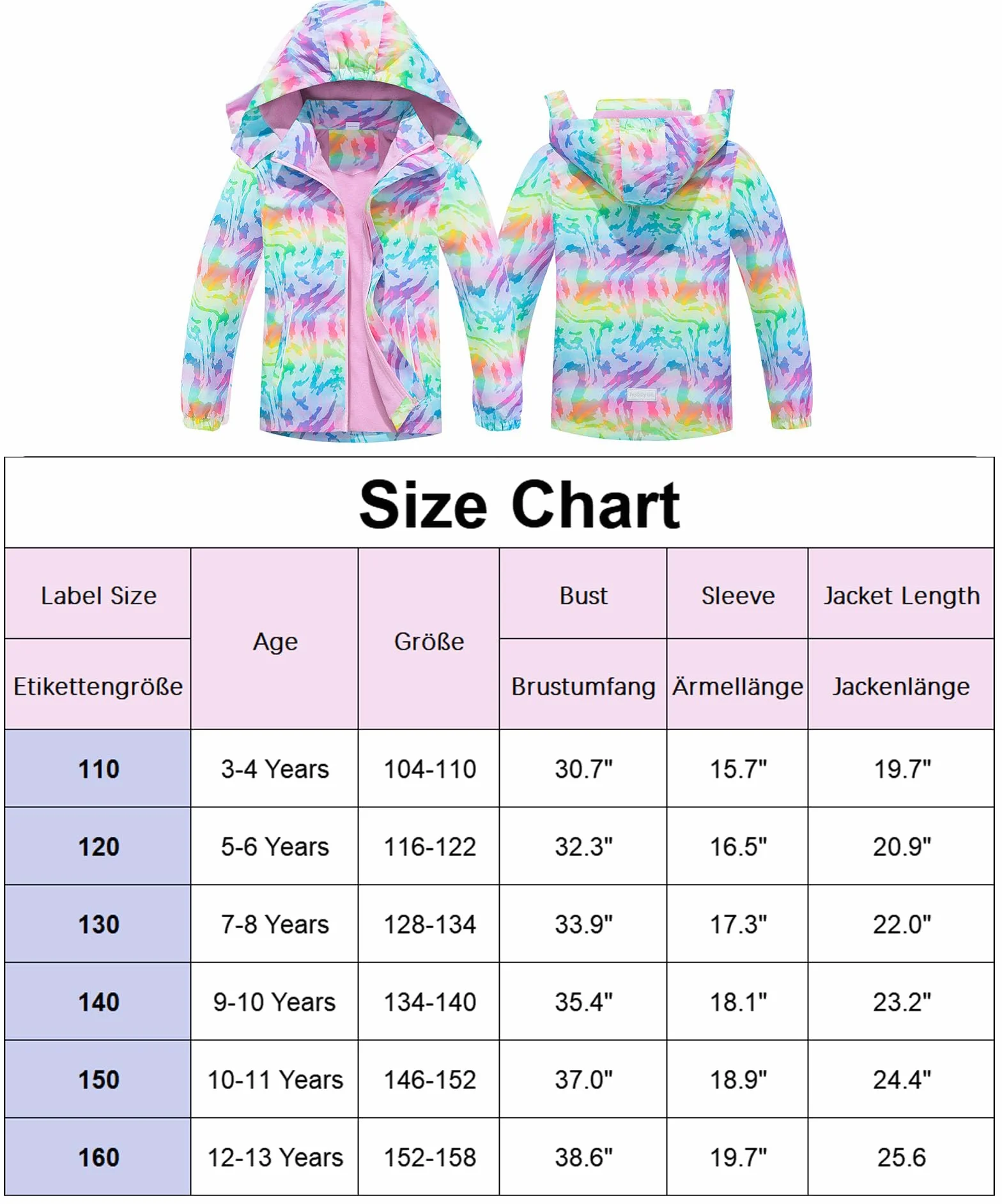 CAMLAKEE Chaqueta Impermeable Niños Abrigo Chubasquero Cazadora Niñas