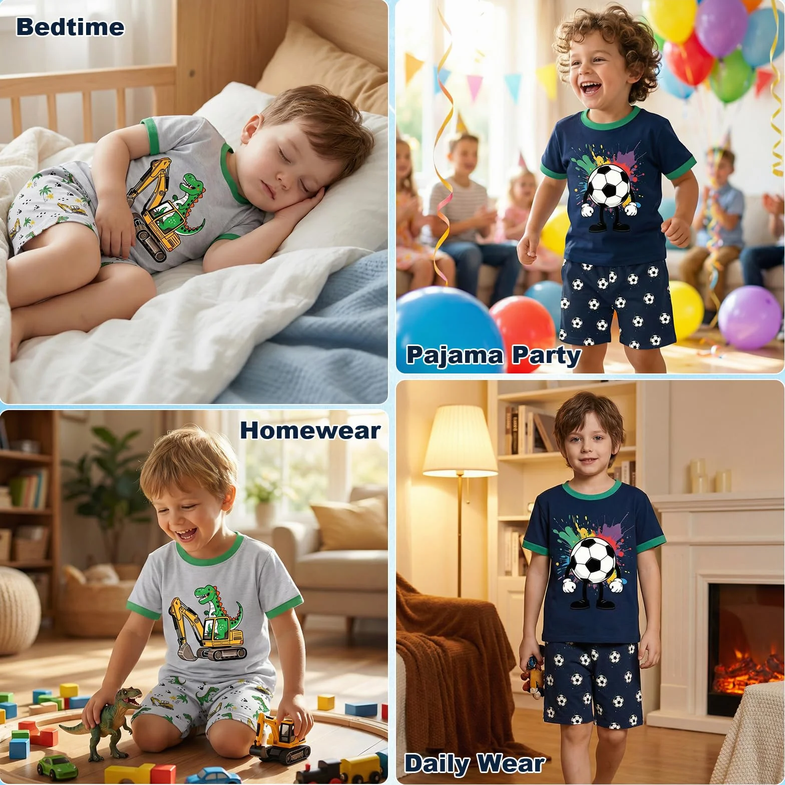 JinBei Pijamas Corto Algodón Infantil 2 Piezas Conjunto Manga Corta para Niños 2-8 Años