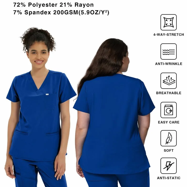 Kitmaz Uniforme Médico Para Mujeres - Camisas Elásticas Suaves con Escote en V y 3 Bolsillos